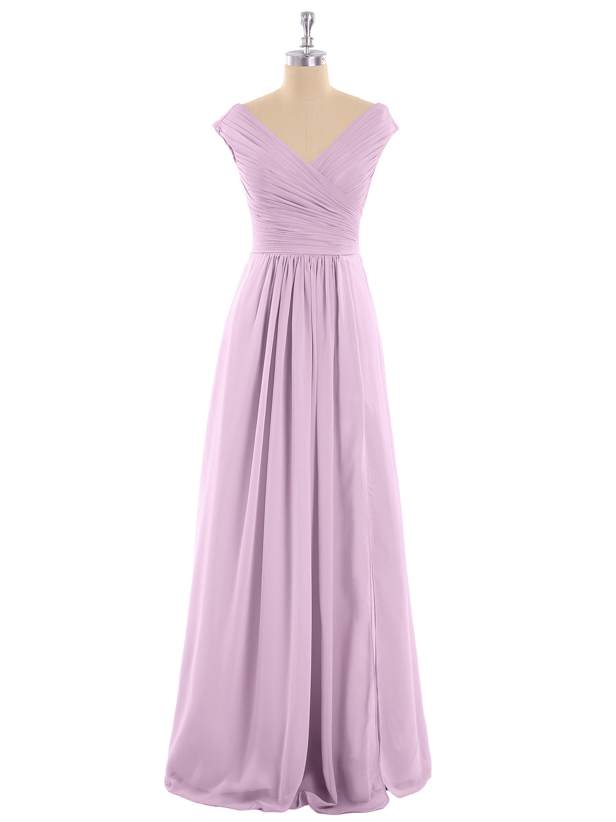 V Neck Chiffon Gown with Cap Sleeves Wisteria