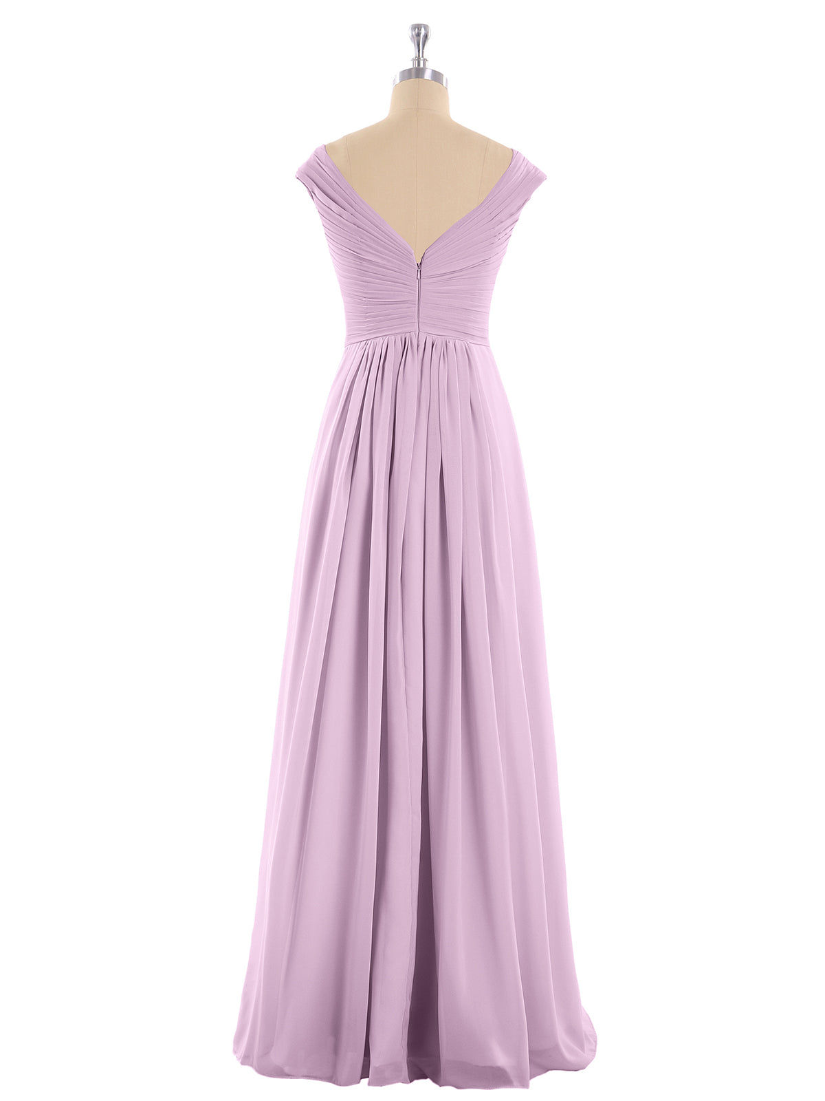V Neck Chiffon Gown with Cap Sleeves Wisteria