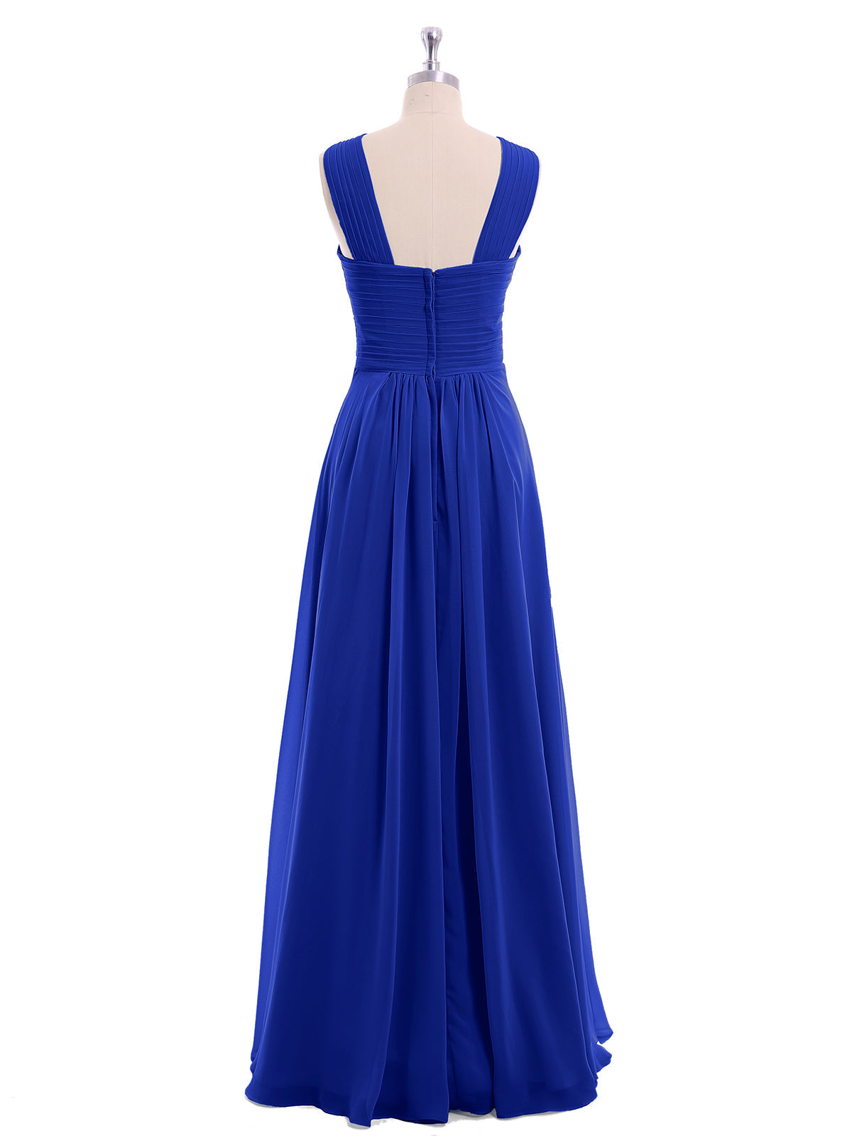 Cross Shoulder Strap Chiffon Dress with Empire Waist Royal Blue
