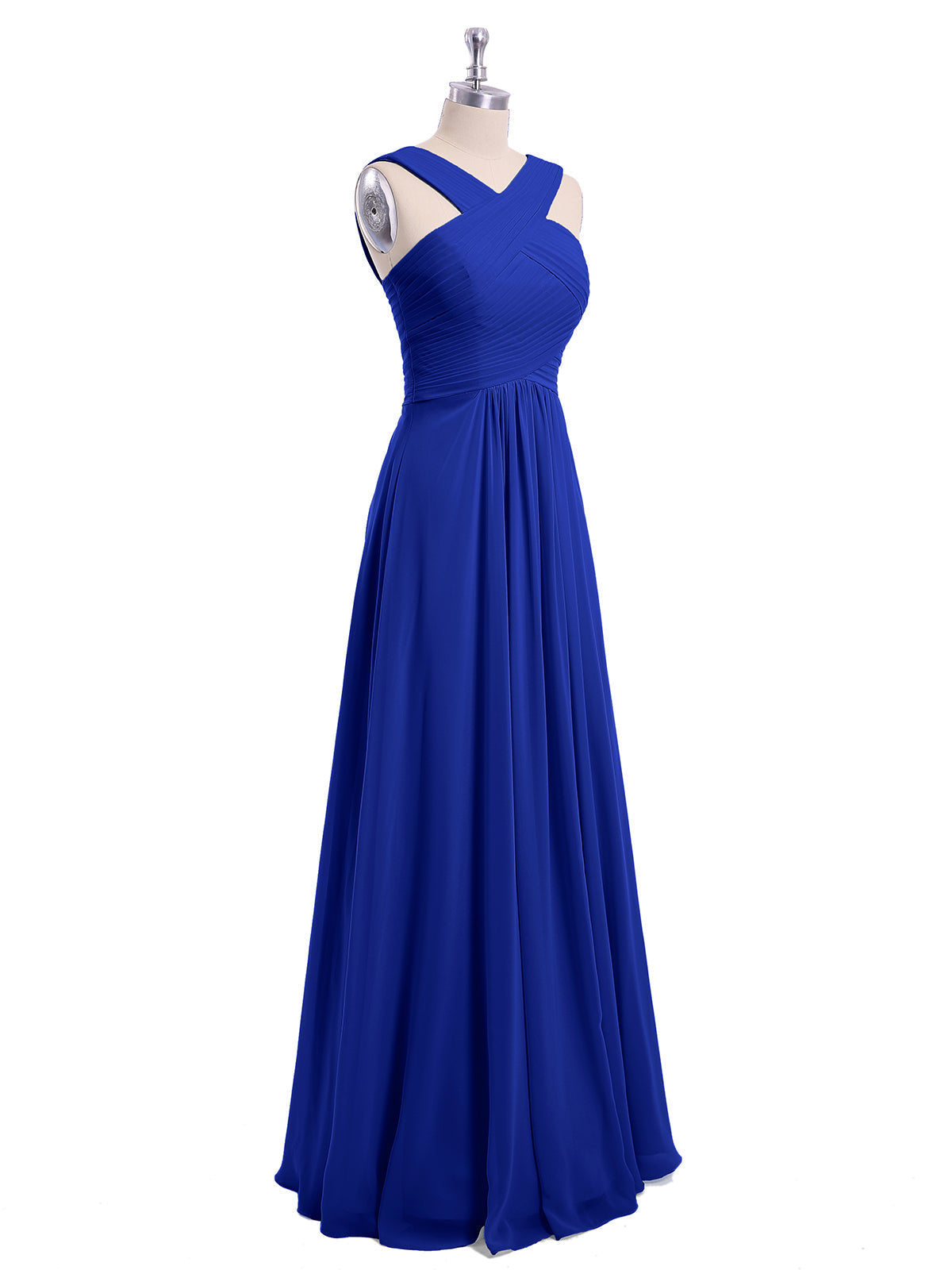 Cross Shoulder Strap Chiffon Dress with Empire Waist Royal Blue