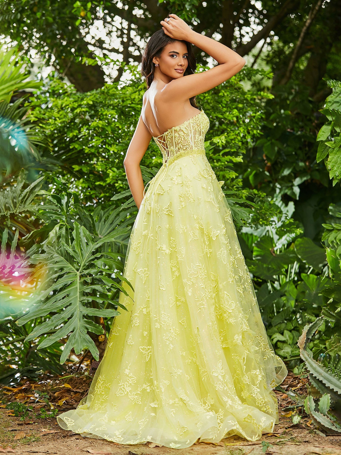 Corset Bodice Sweep/Brush Train A-line Dress Daffodil