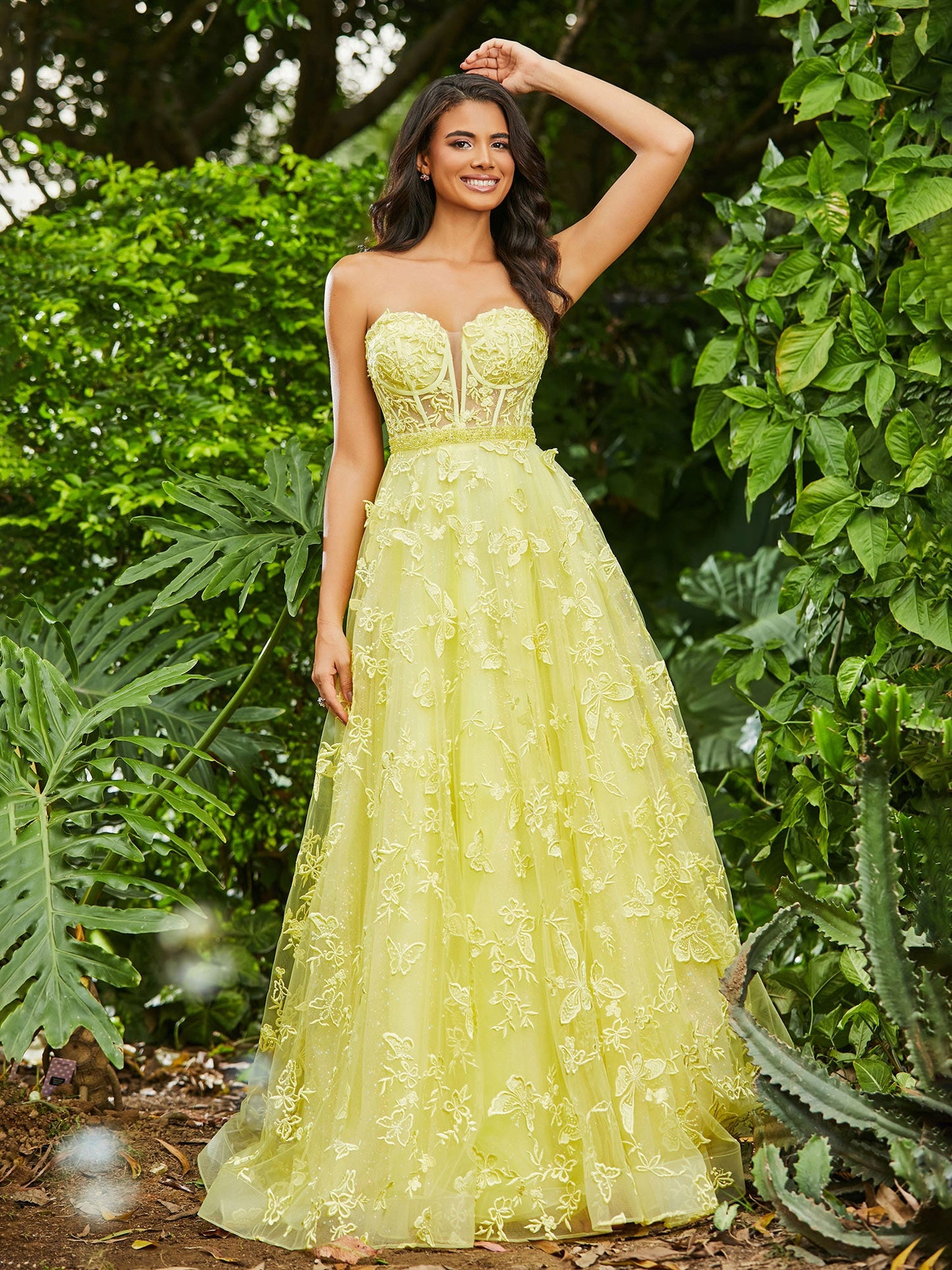 Corset Bodice Sweep/Brush Train A-line Dress Daffodil