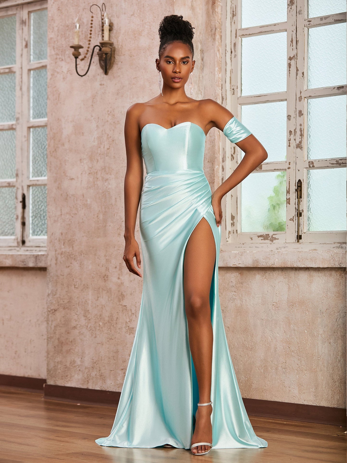 Sweetheart Strapless Long Dress With Sweep Train Mist