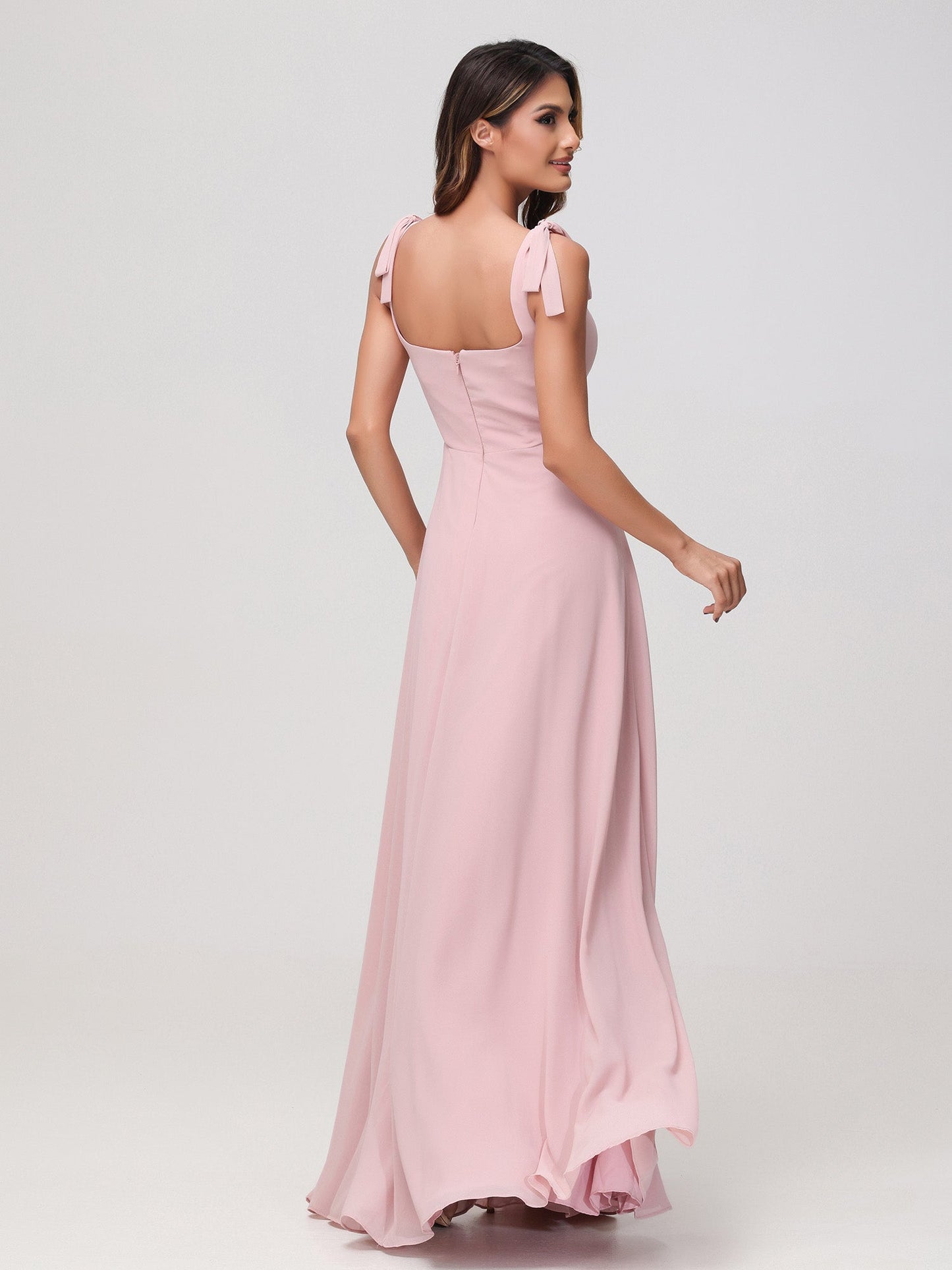 Square Neckline Sleeveless Floor-length Chiffon Dress Dusty Rose