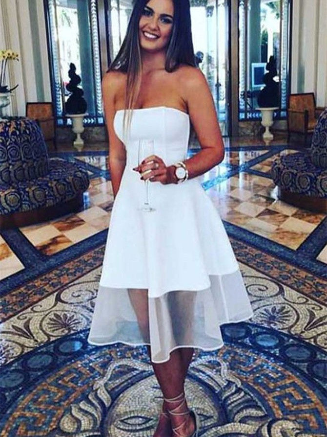 Popular Satin Homecoming Dresses A-line Strapless Short Gowns