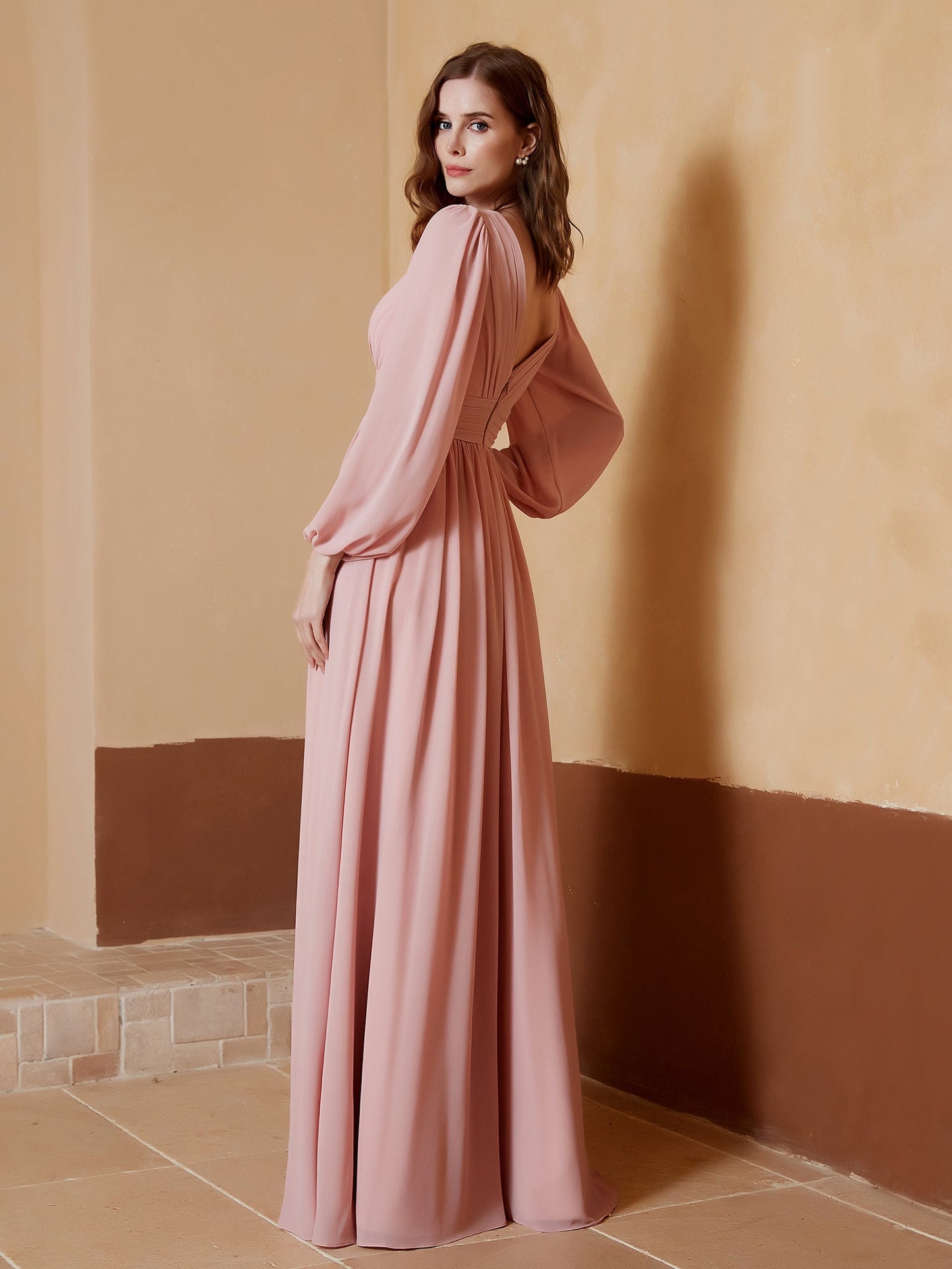 Plunging V-neck Floor-length Dress With Slit Dusty Rose
