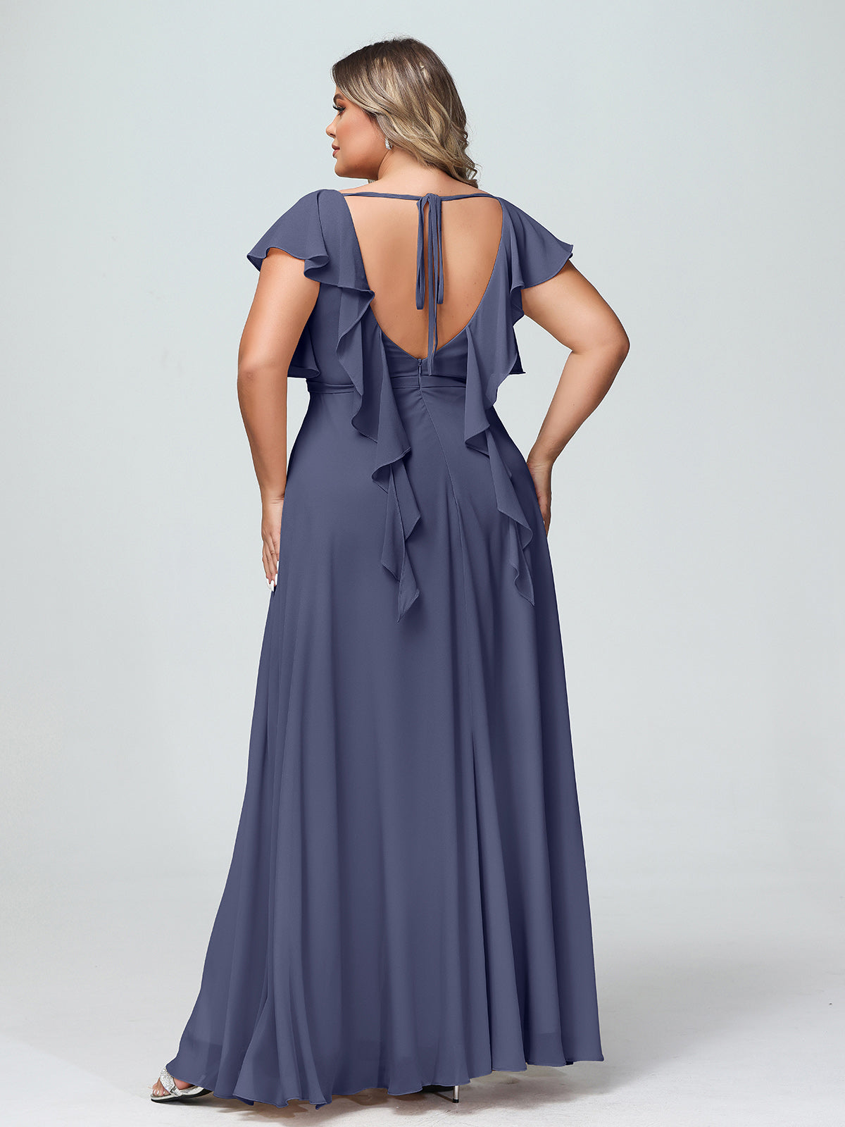 V-neck Cap Sleeves Dresses with Ruffles-Stormy