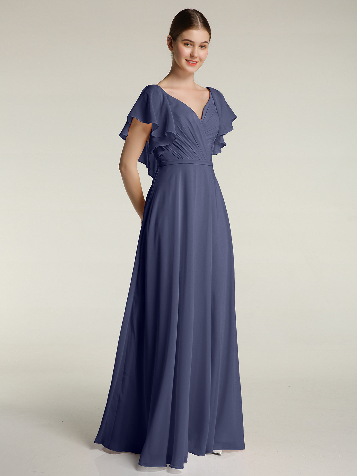 V-neck Cap Sleeves Dresses with Ruffles-Stormy