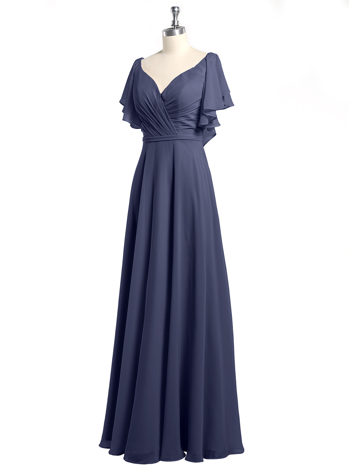 V-neck Cap Sleeves Dresses with Ruffles-Stormy