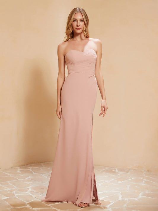 Sweetheart Sheath Chiffon Dress With Slit Dusty Rose