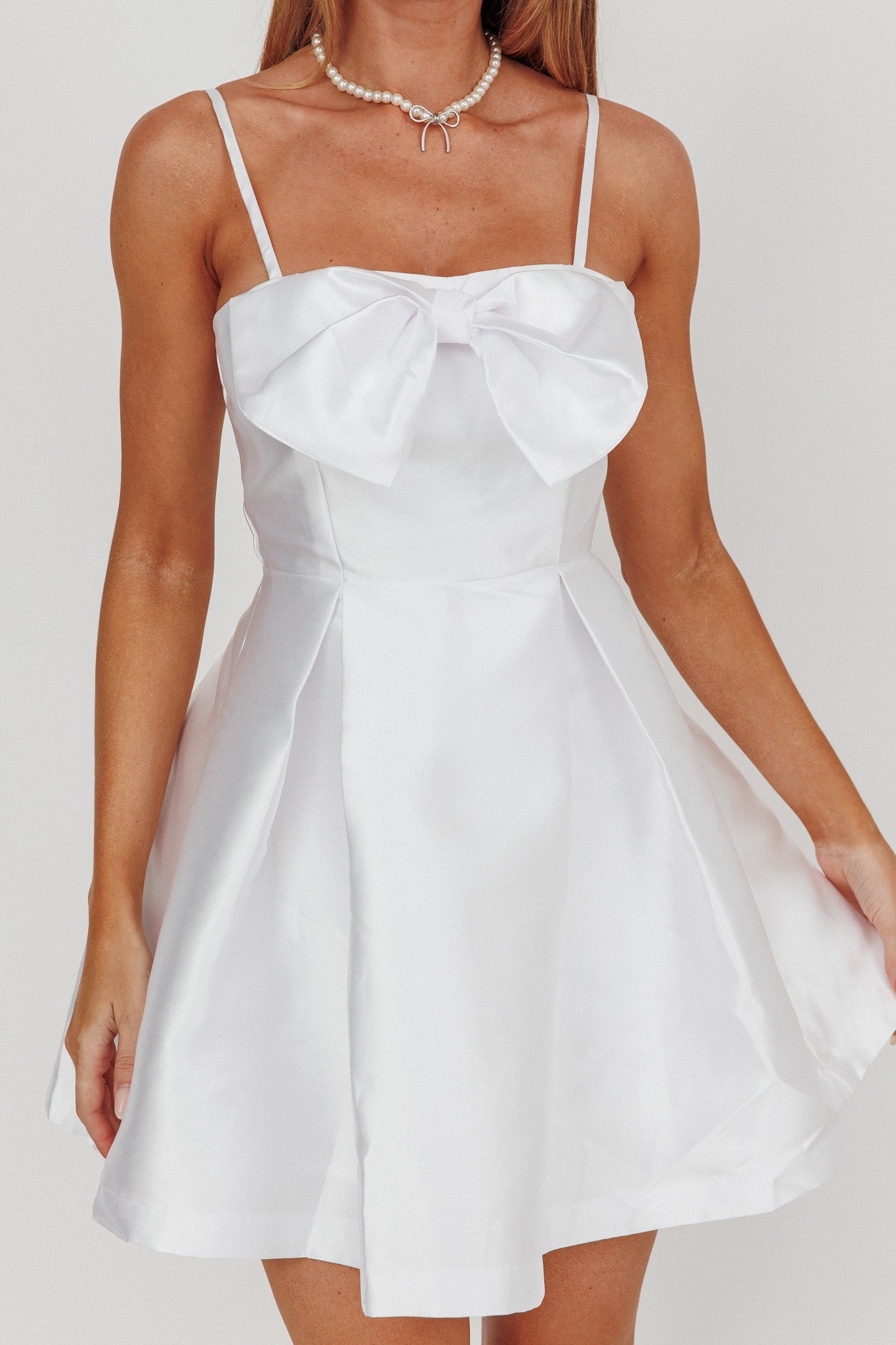 Love Talk Flared Bow Mini Dress White