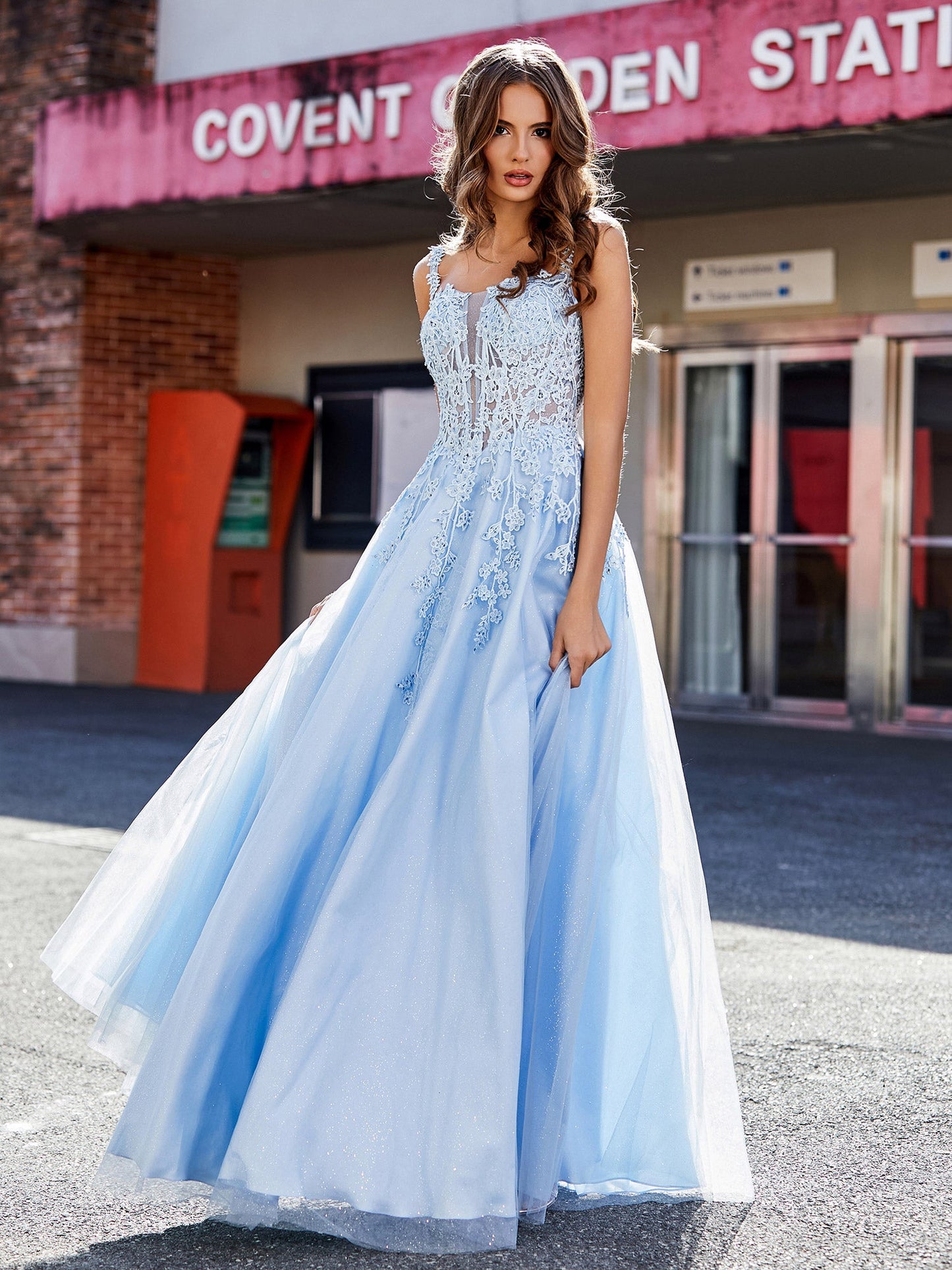Corset Bodice A Line Tulle Gown Sky Blue