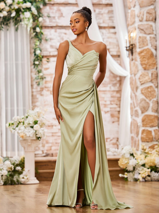 One Shoulder Sweetheart High Slit Sexy Dresses Dusty Sage
