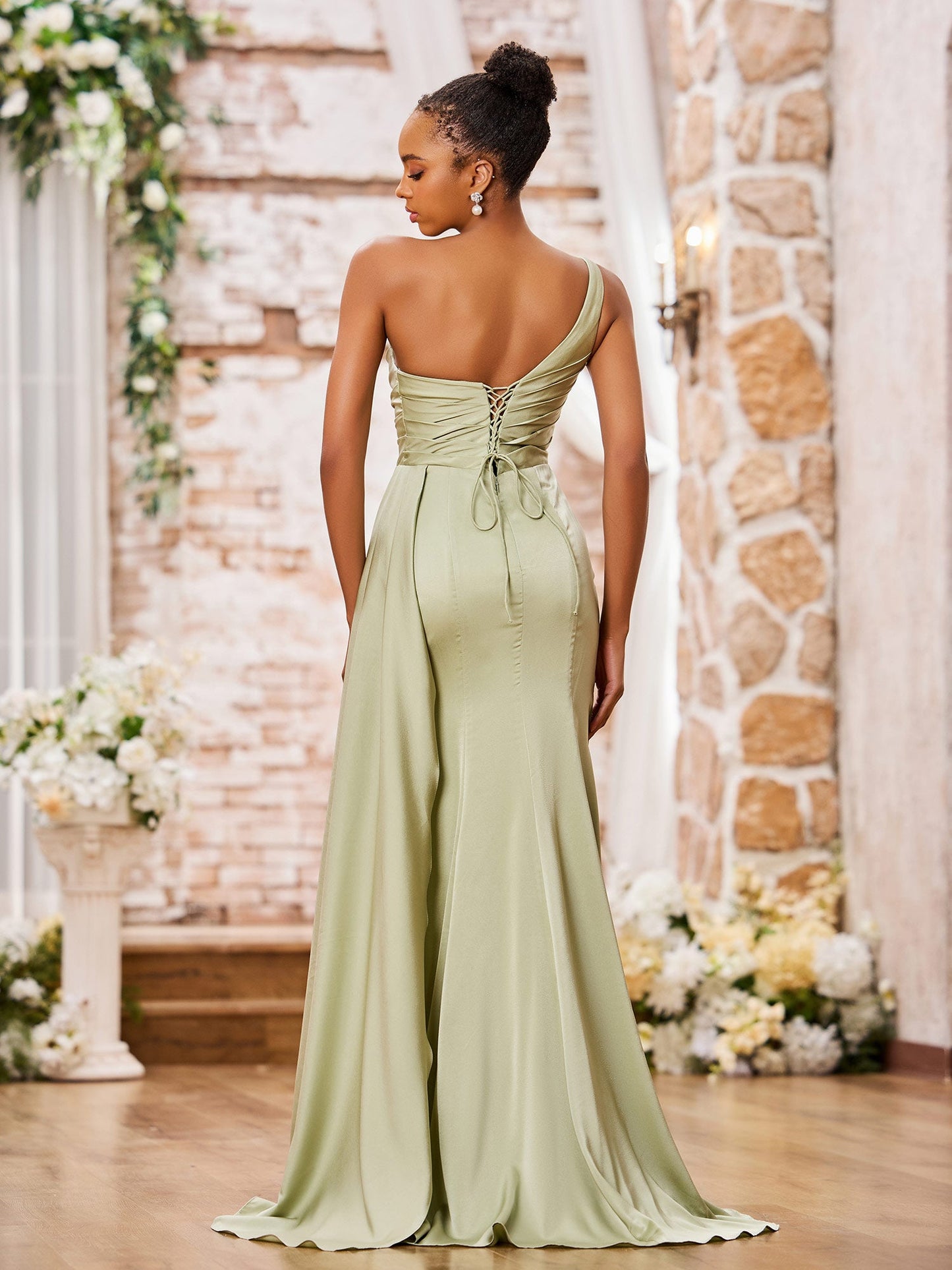 One Shoulder Sweetheart High Slit Sexy Dresses Dusty Sage