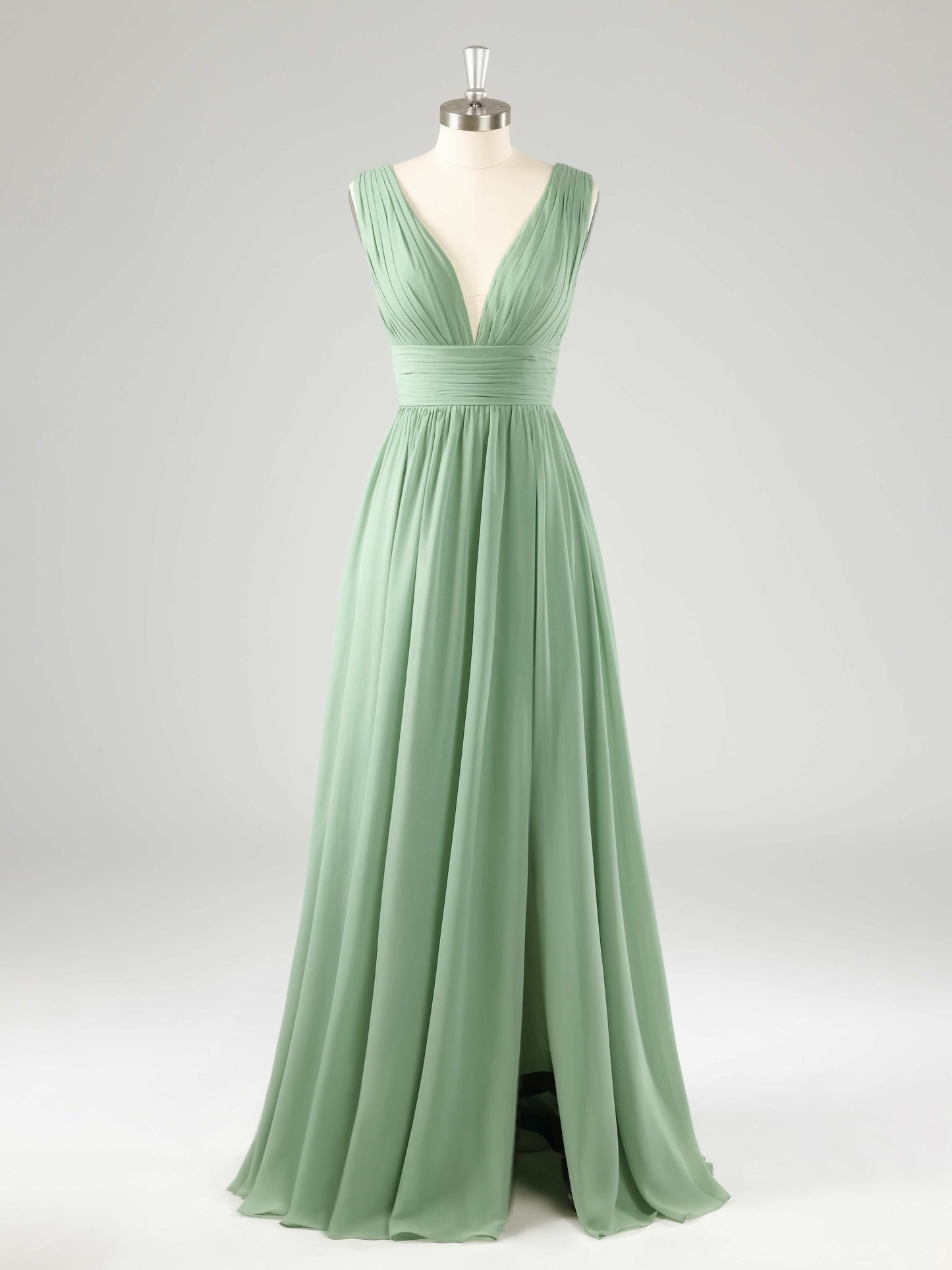 Laurel V-Neck Pleated Sleeveless Bridesmaid Dresses with Slit