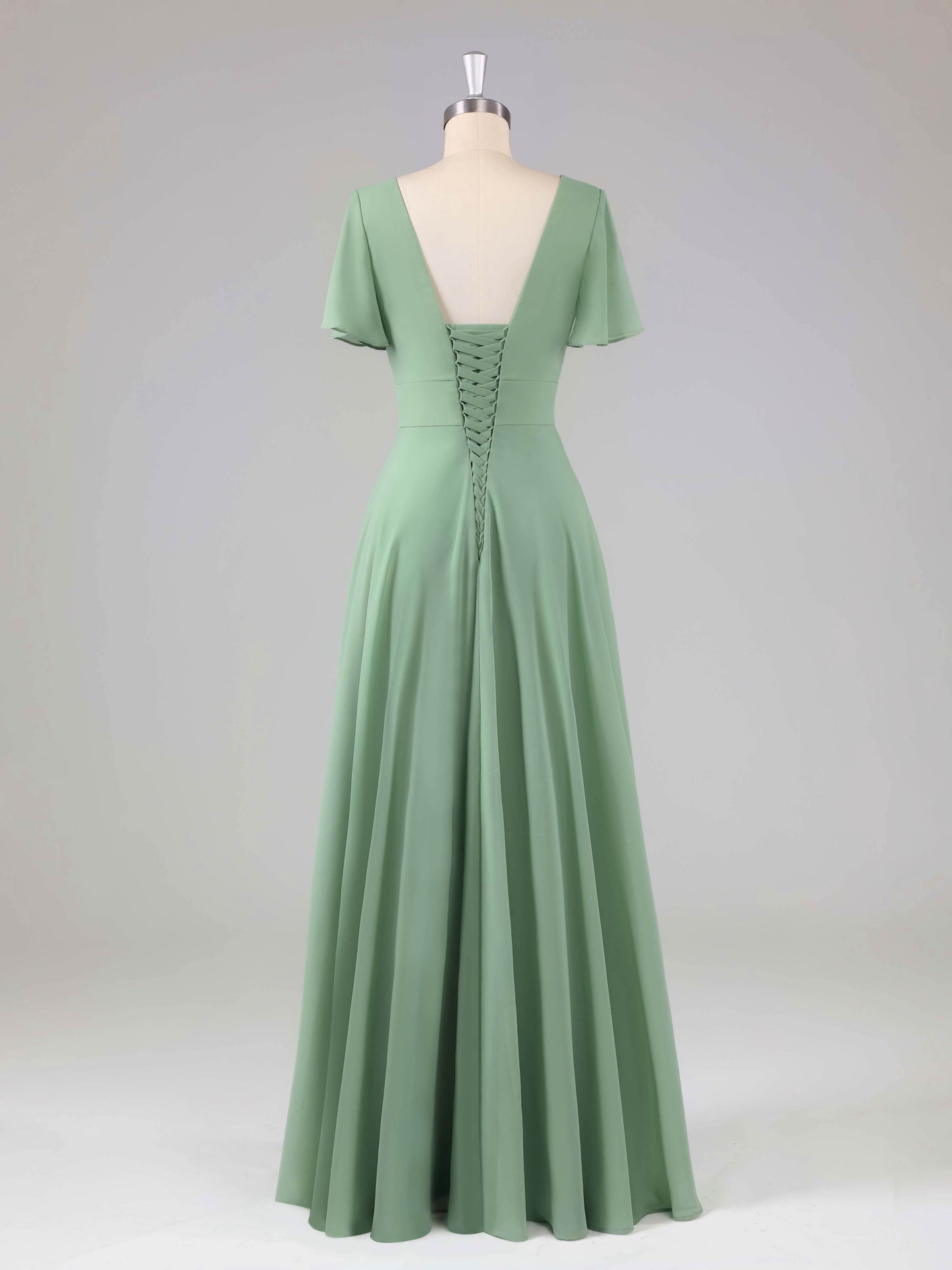 Liora V-Neck Ruffles Flutter Sleeves Bridesmaid Dresses with Slit