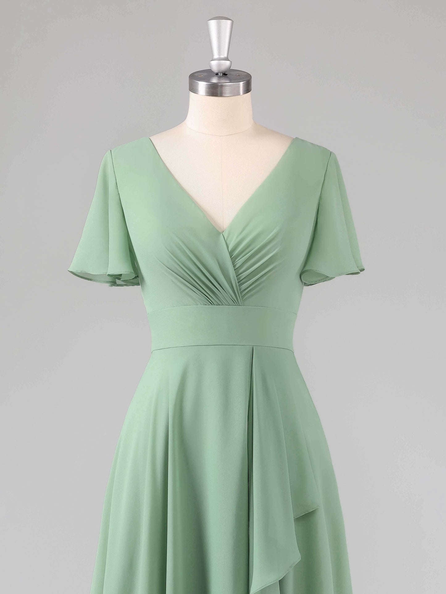 Liora V-Neck Ruffles Flutter Sleeves Bridesmaid Dresses with Slit