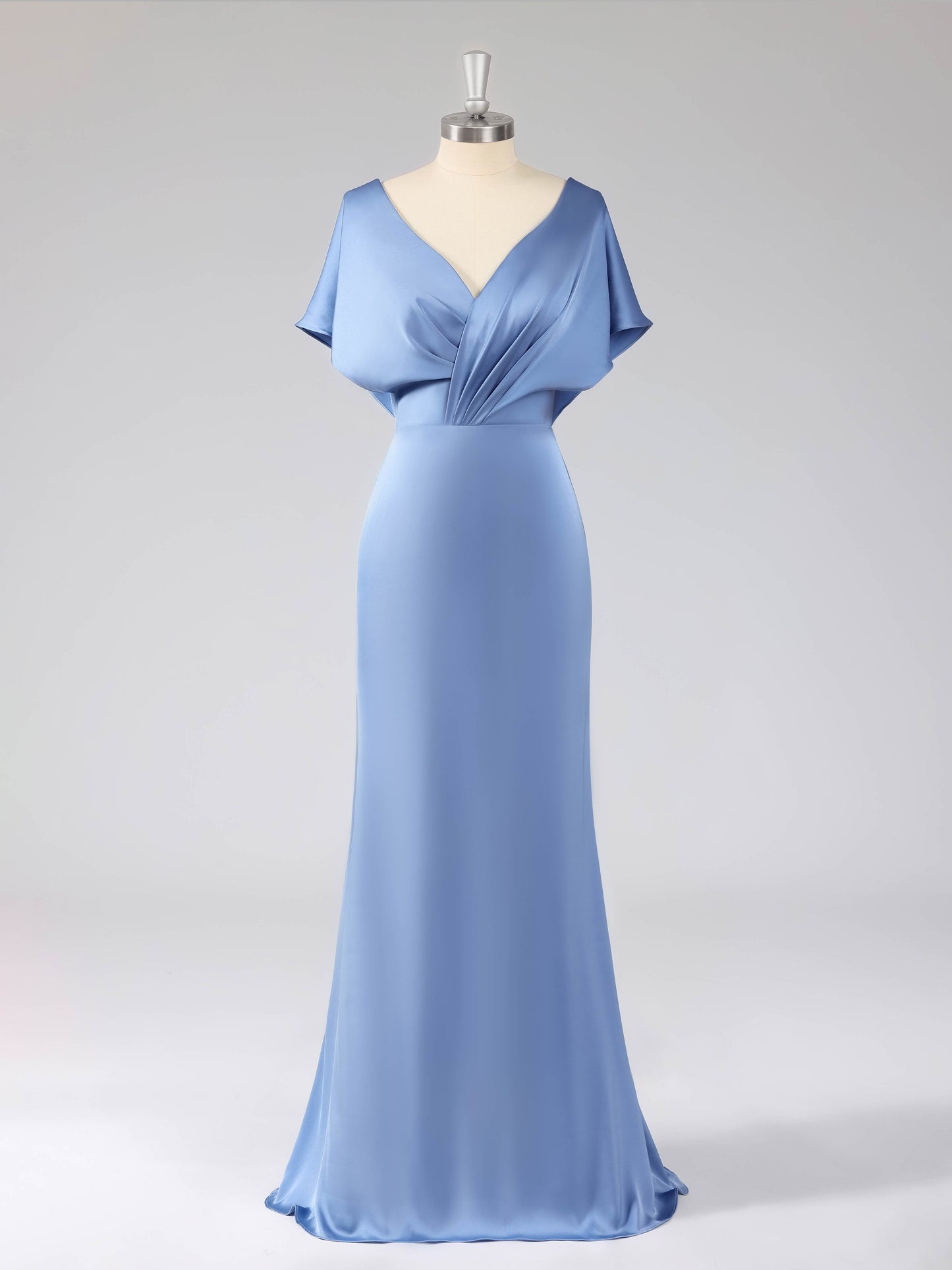 Leona Simple V-Neck Flutter Sleeves Long Bridesmaid Dresses