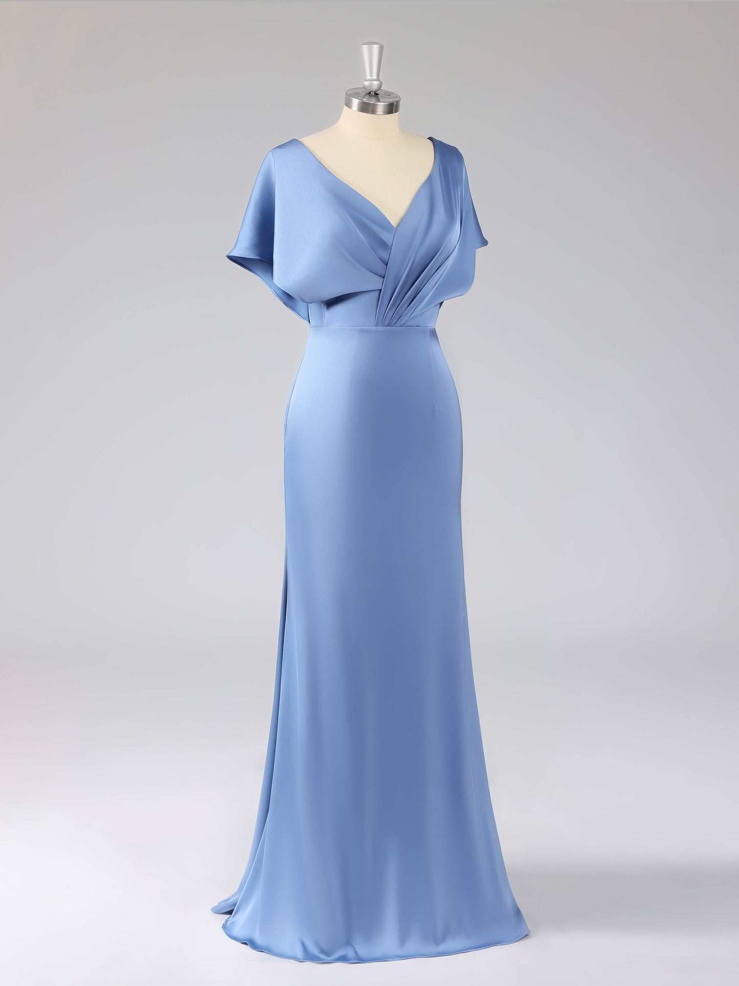 Leona Simple V-Neck Flutter Sleeves Long Bridesmaid Dresses