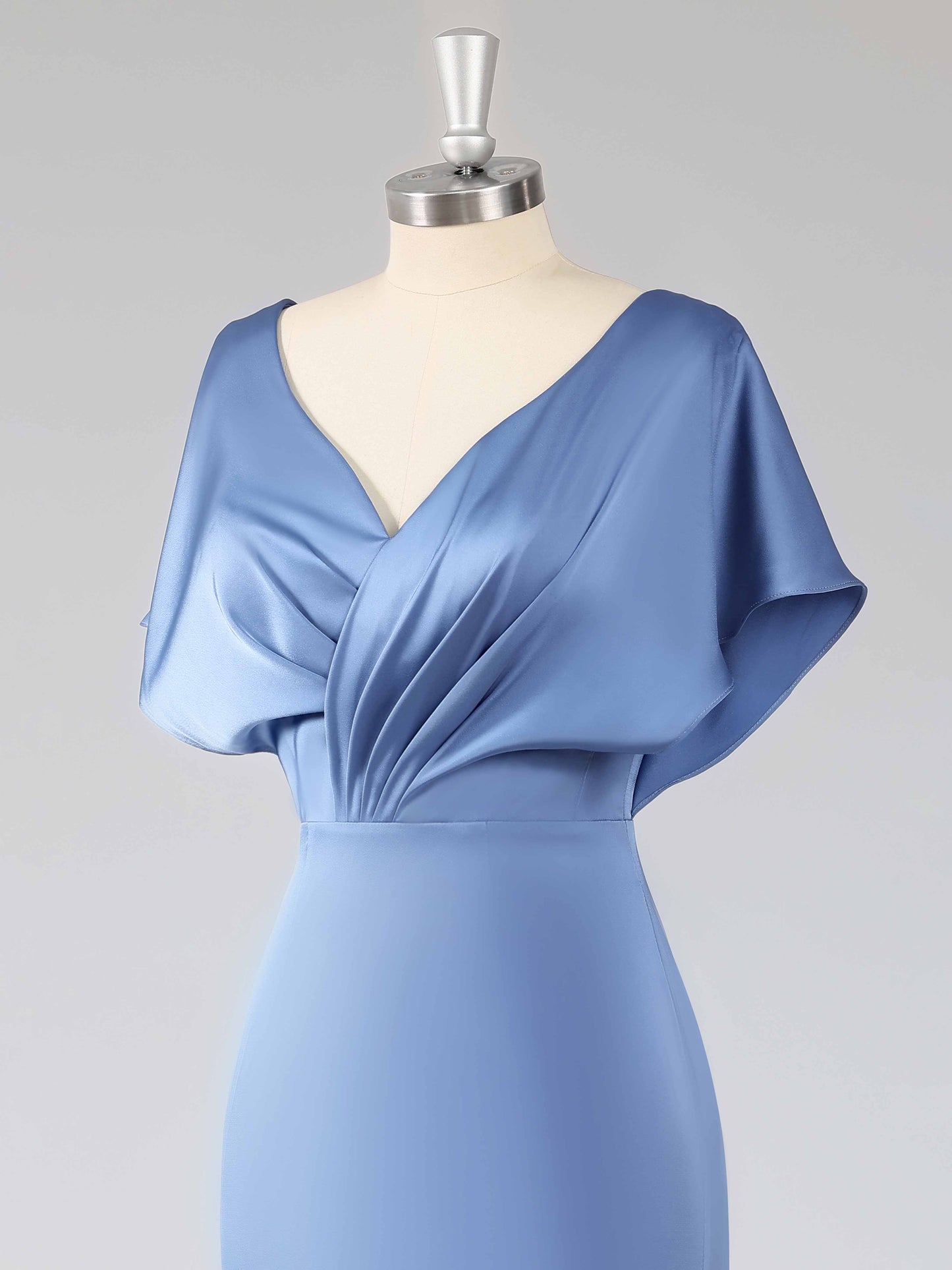 Leona Simple V-Neck Flutter Sleeves Long Bridesmaid Dresses