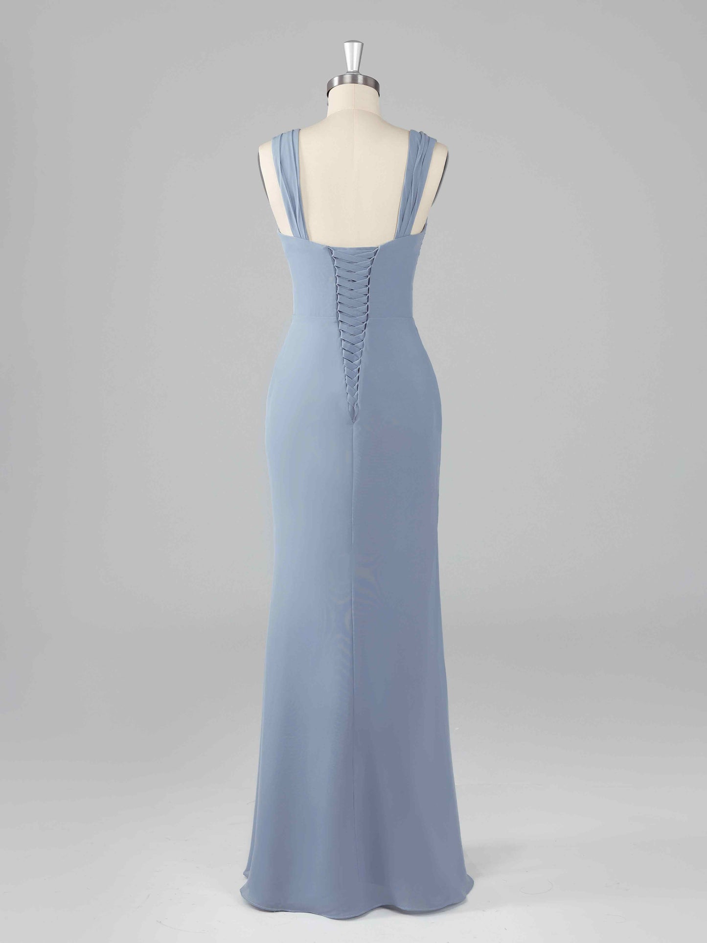 Livana Simple Square Neck Sheath Bridesmaid Dresses with Slit