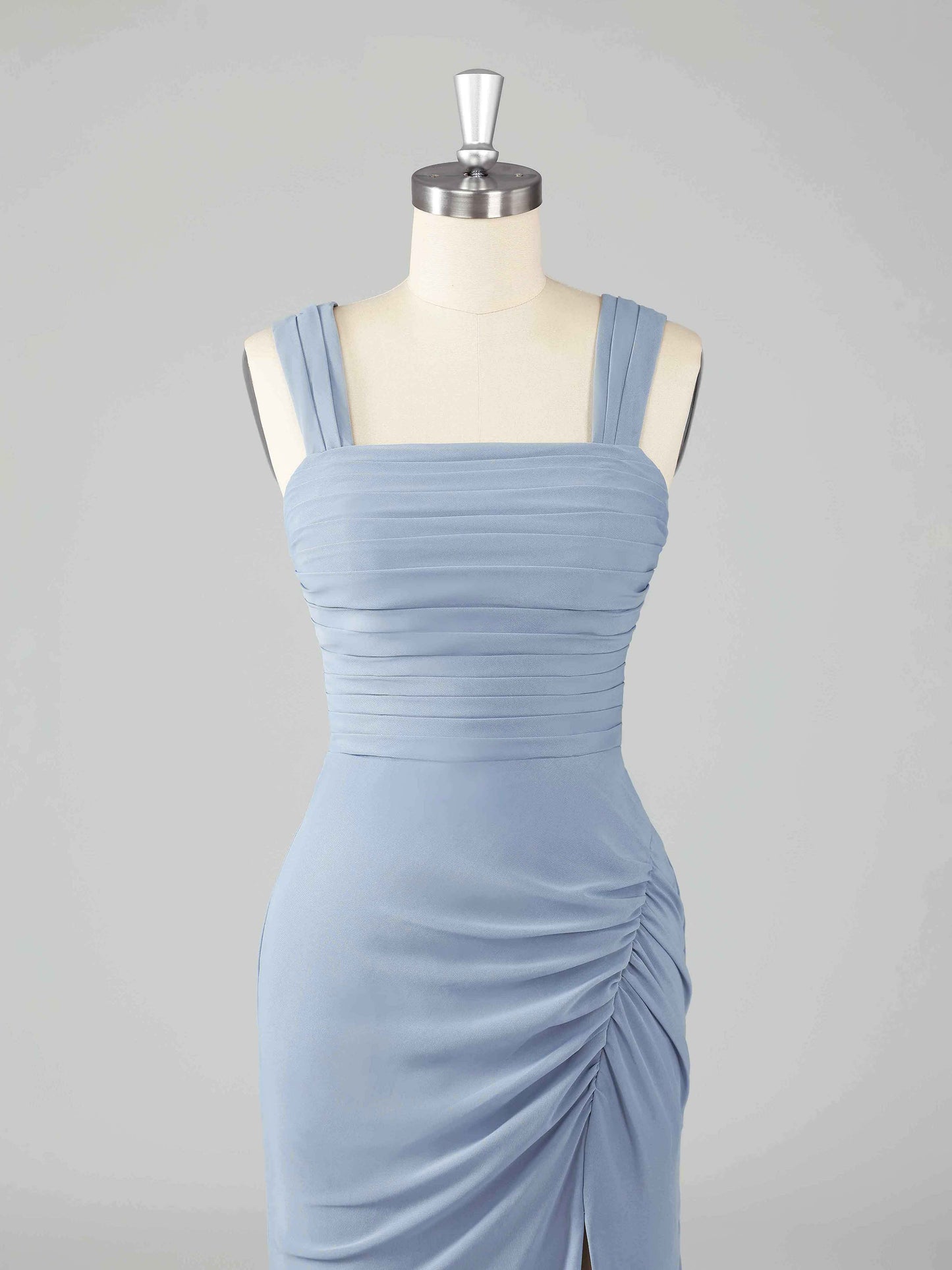 Livana Simple Square Neck Sheath Bridesmaid Dresses with Slit