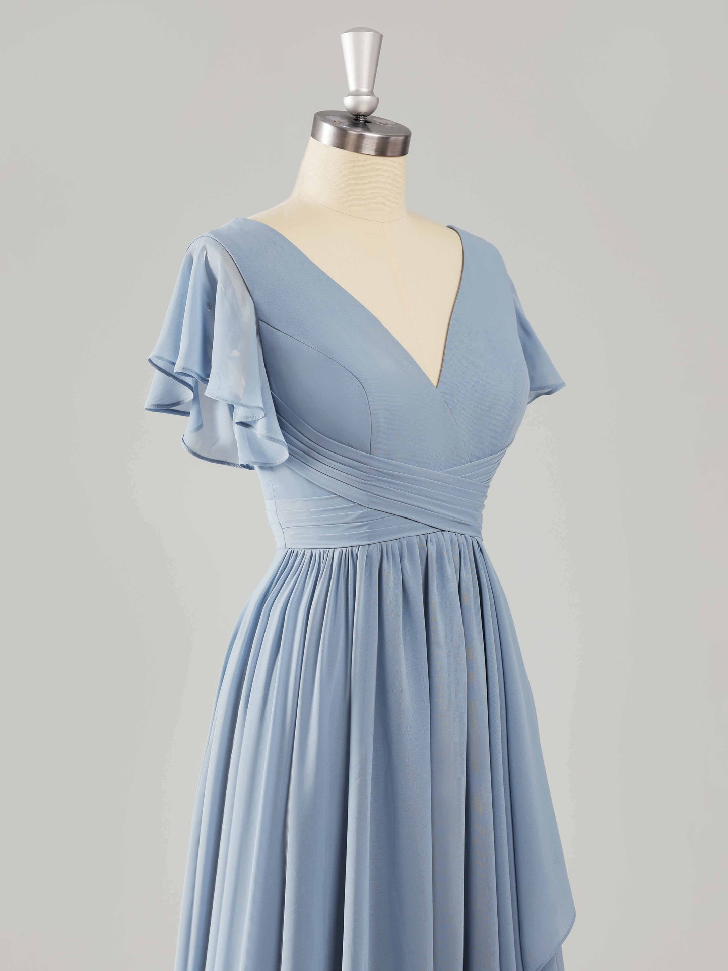 Livinia Elegant Flutter Sleeves Ruffles Bridesmaid Dresses with V Back