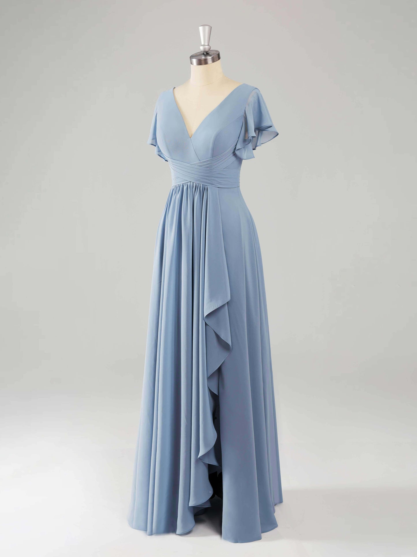 Livinia Elegant Flutter Sleeves Ruffles Bridesmaid Dresses with V Back