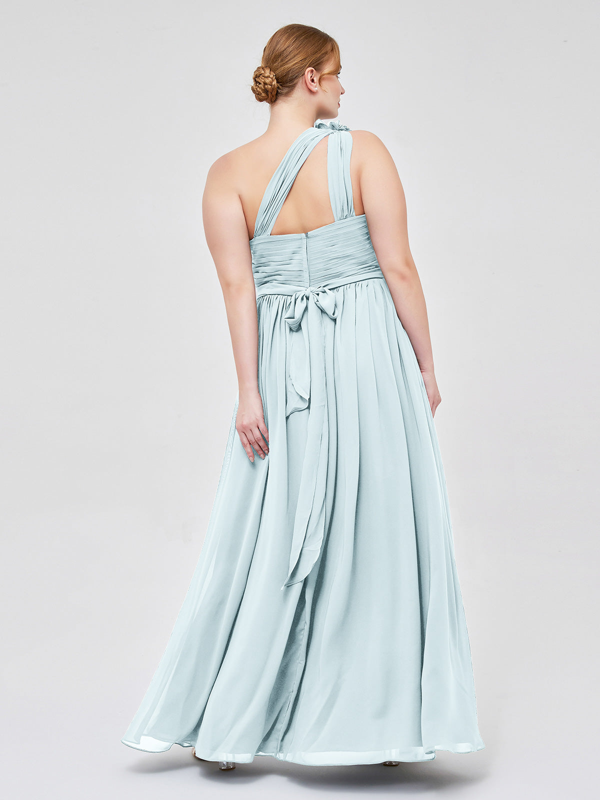 One Flower Shoulder Chiffon Dresses with Pocket Mist