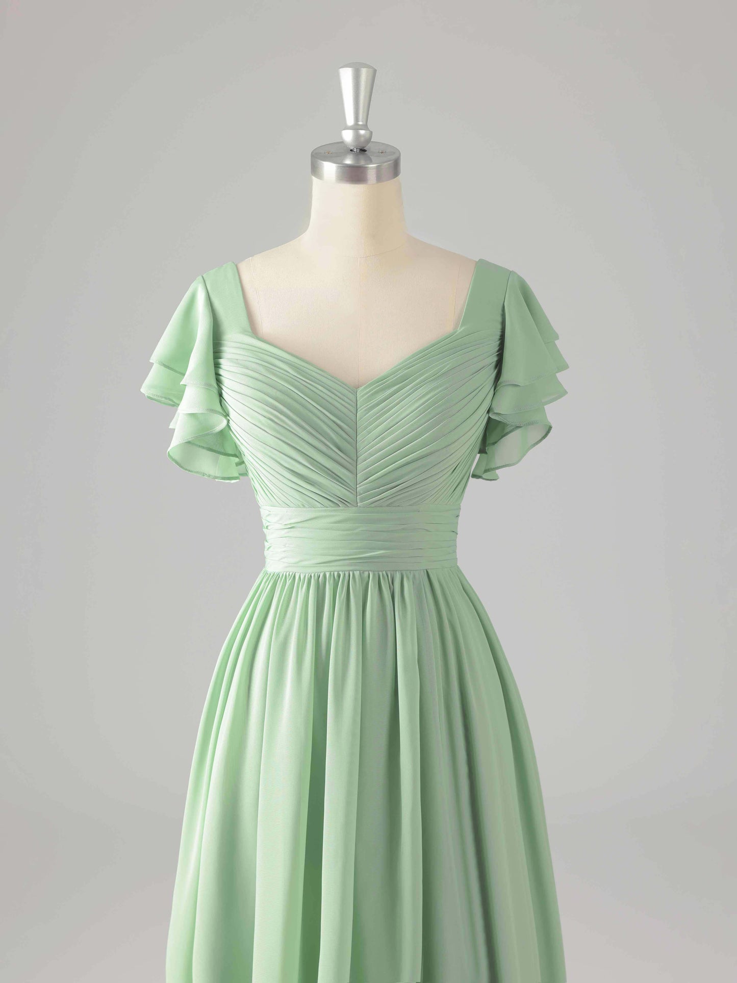 Lyssia Stylish V-Neck Flutter Sleeves Tiered Bridesmaid Dresses