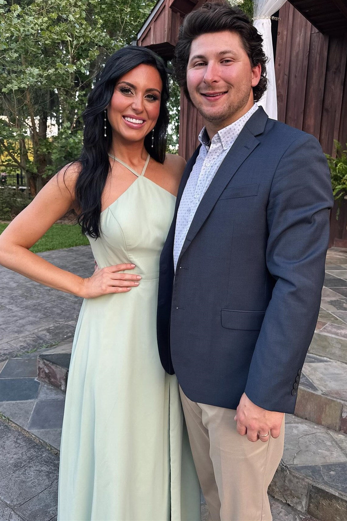 Sheath Sage Halter Chiffon Wedding Guest Dress with Slit