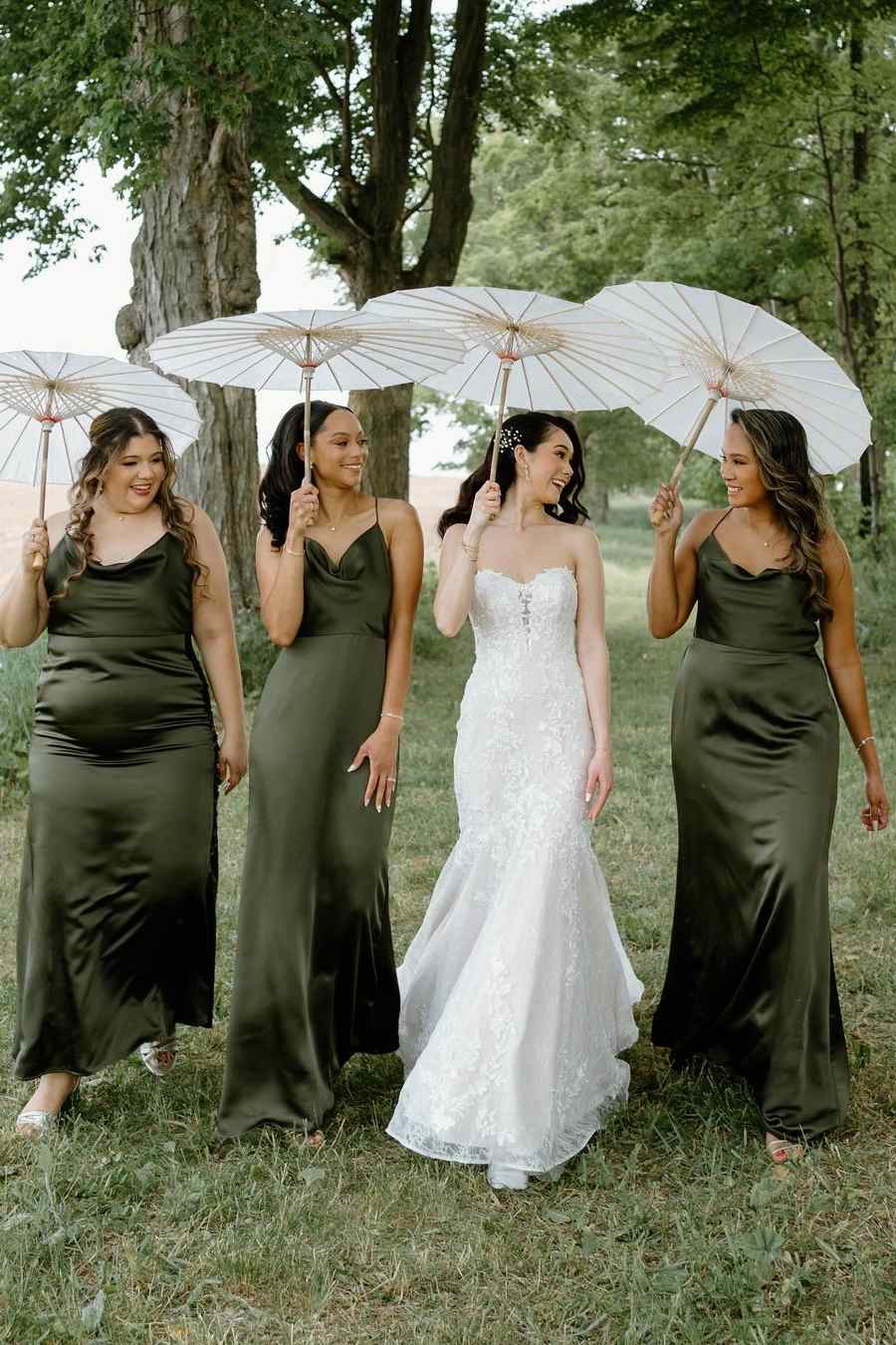 Olive Cowl Neck Spaghetti Straps Sheath Satin Pleated Long Bridesmaid Dress