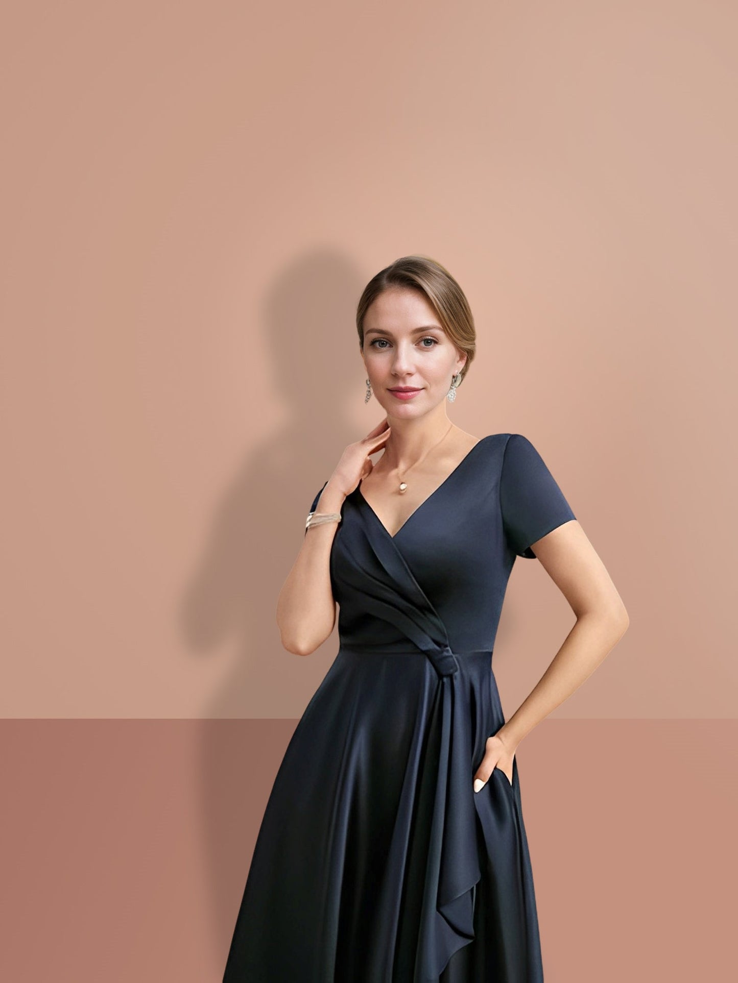 A-Line/Princess Short Sleeves V Neck Mother of the Bride Dresses