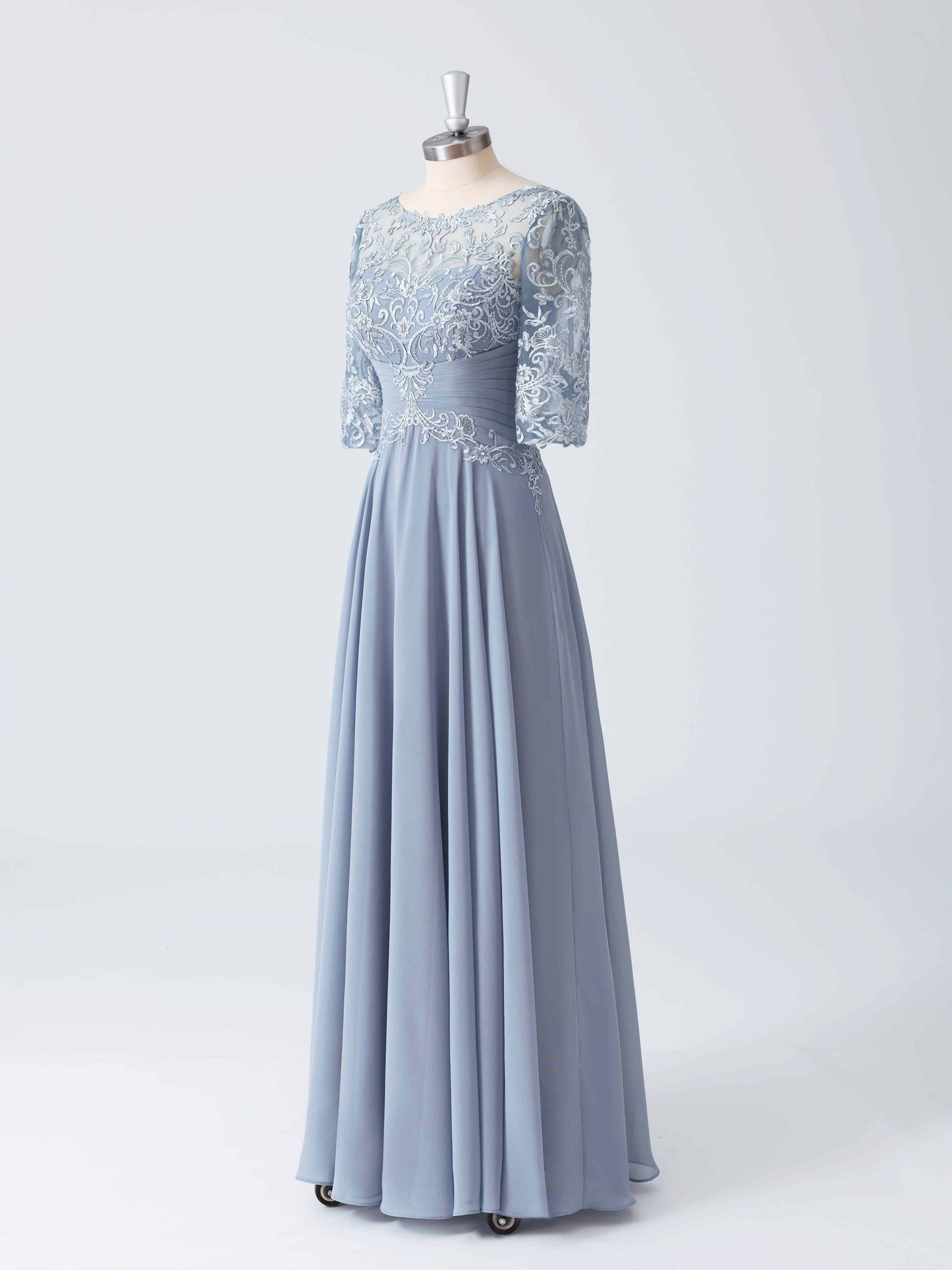 Mabel Modest Illusion Neckline Lace Appliqued A-line Dress