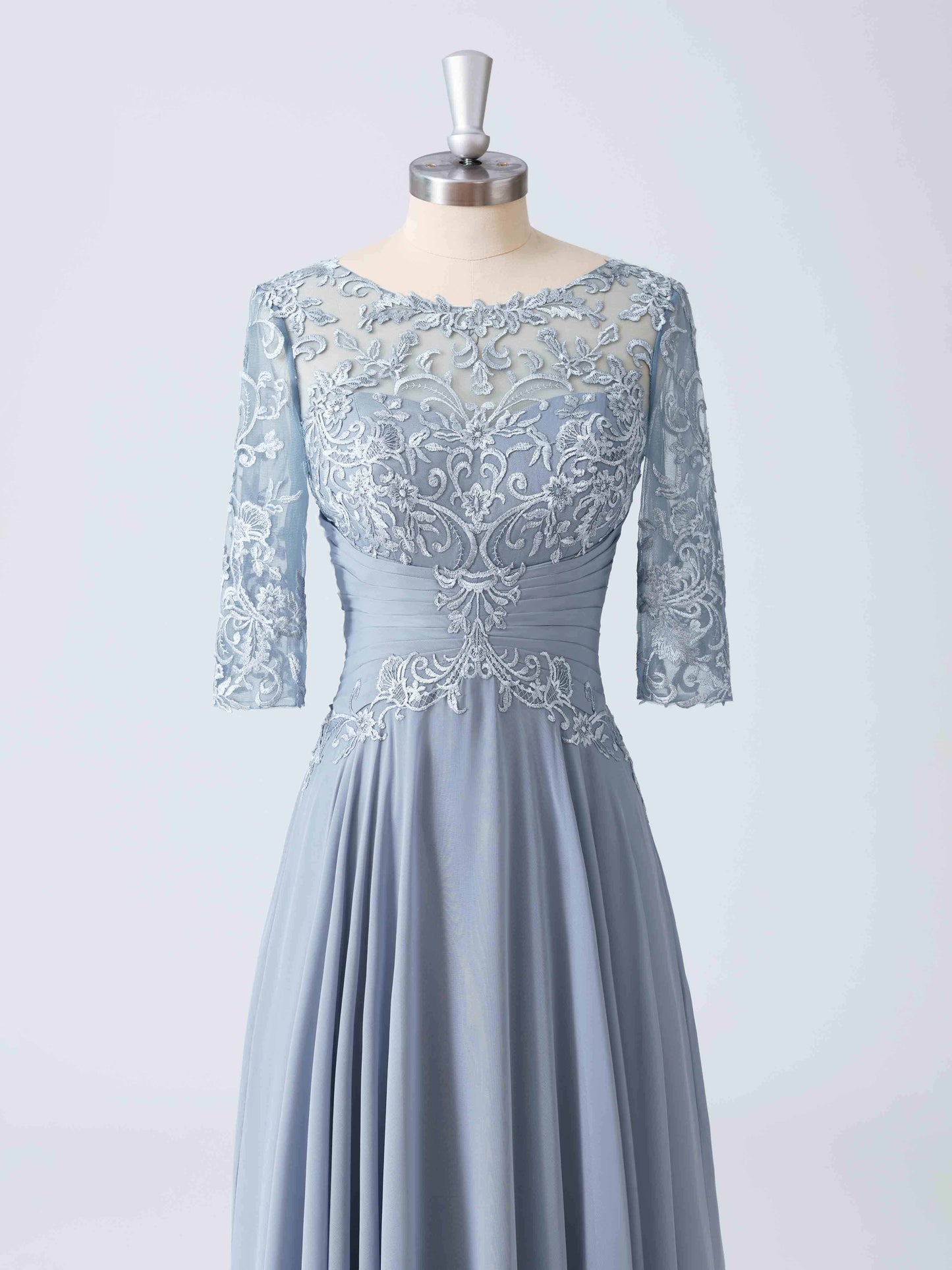 Mabel Modest Illusion Neckline Lace Appliqued A-line Dress