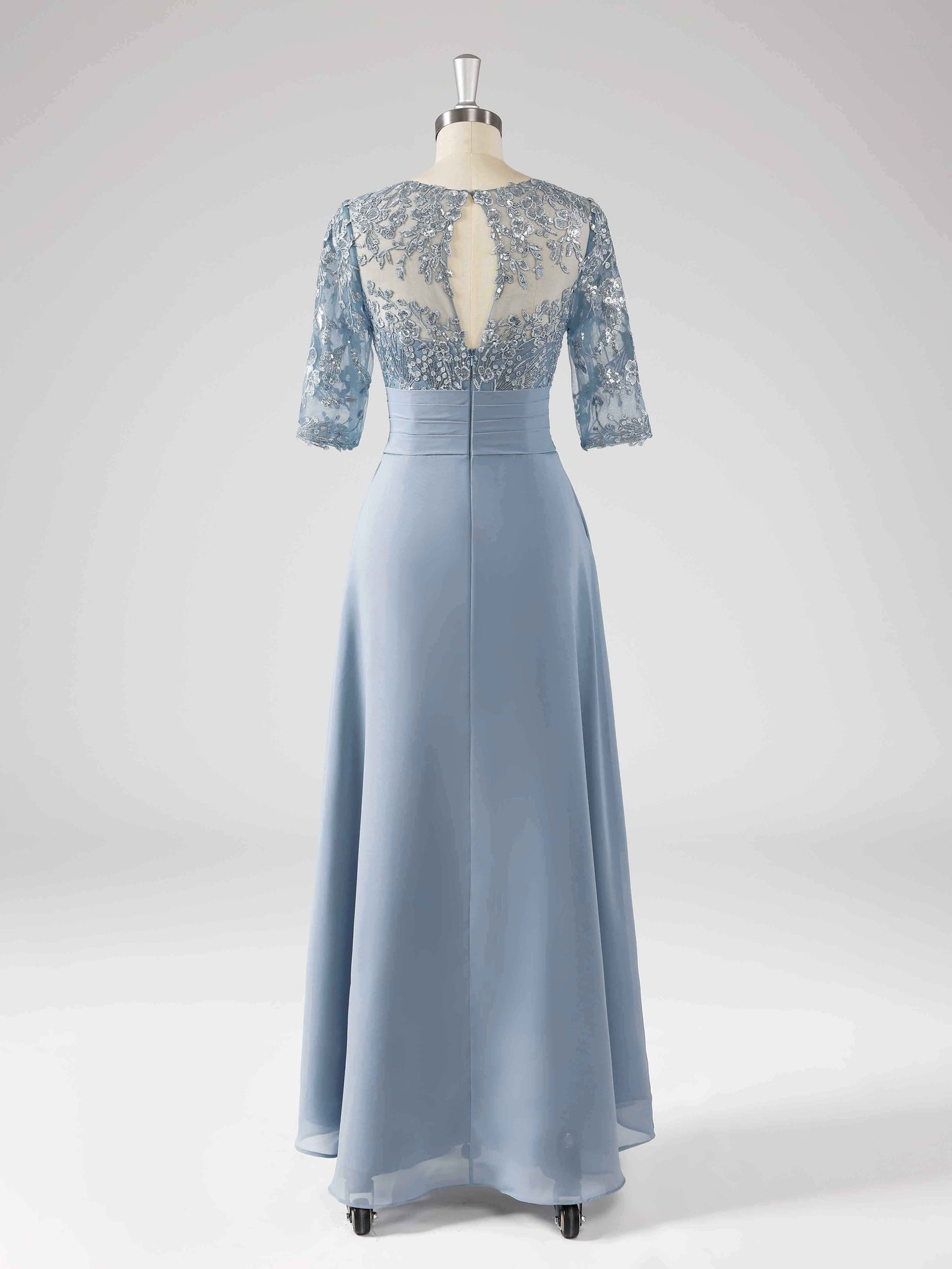 Maisie Illusion Neckline A-line Asymmetrical Dresses with Sequins