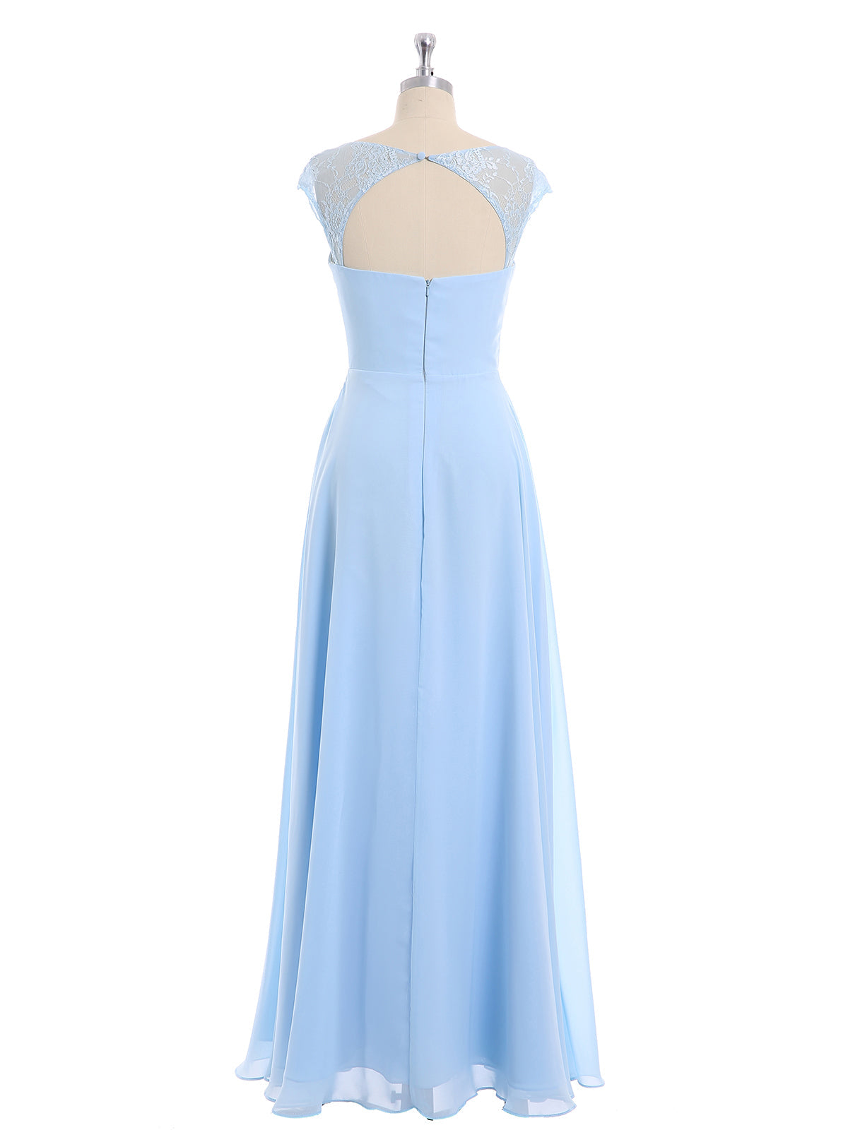 Chiffon Bridesmaid Dresses with Lace Cap Sleeves-Sky Blue