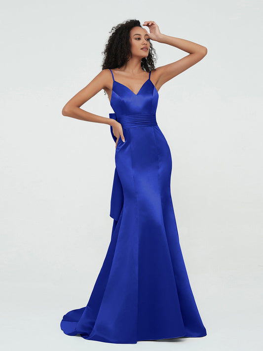 Spaghetti Straps Satin Mermaid Dresses-Royal Blue