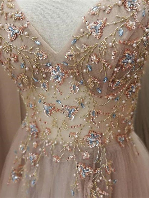 Eye-catching Illusion Prom Dresses Tulle Spaghetti Straps A-line Formal Gowns