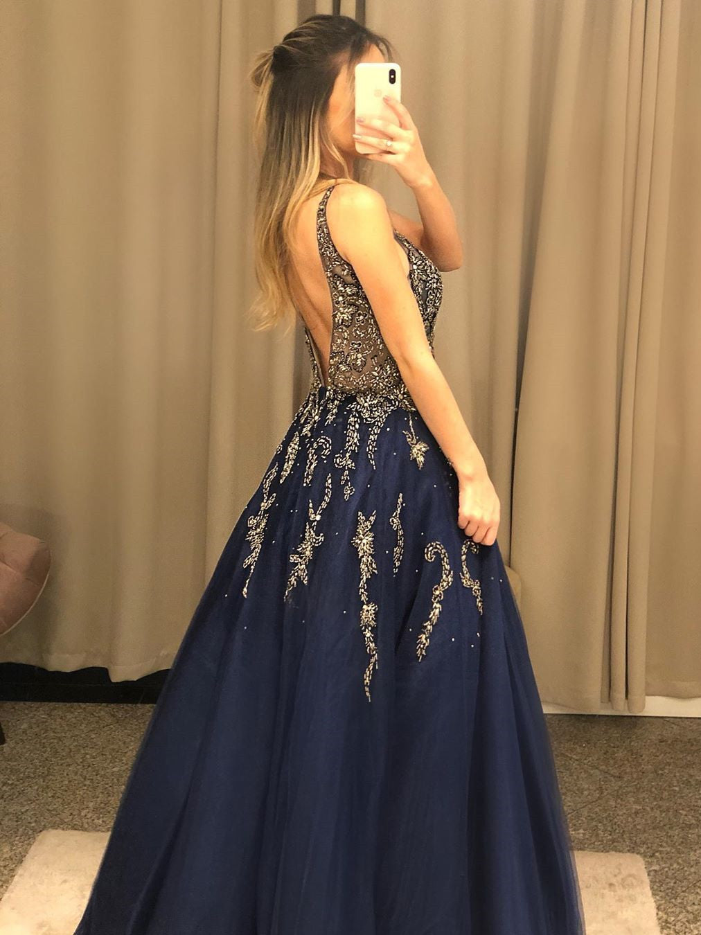 Spaghetti Straps Tulle A-line Prom Dresses With Appliques And Beads