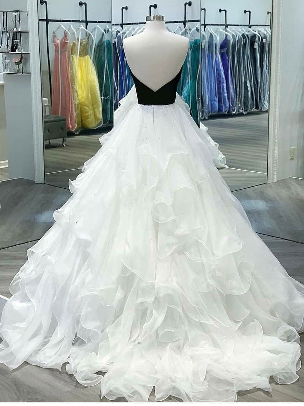 Shining Long Tiered Tulle Strapless Neckline A-line Prom Dresses PD534