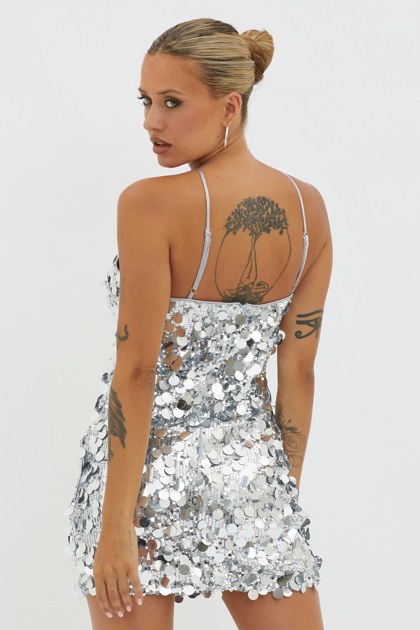 Champagne Twist Sequin Mini Dress Silver