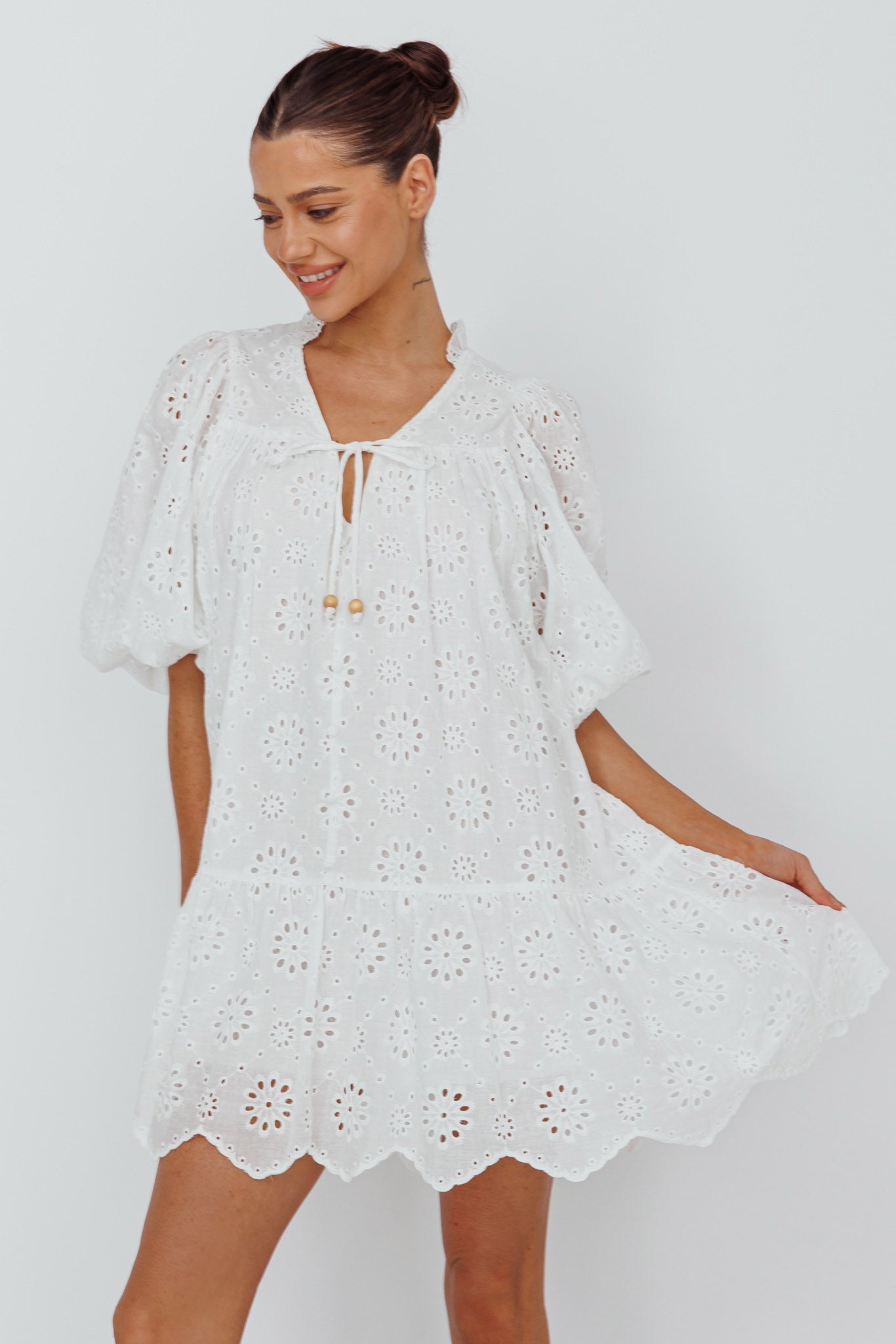 She's A Gem Eyelet Shift Dress White