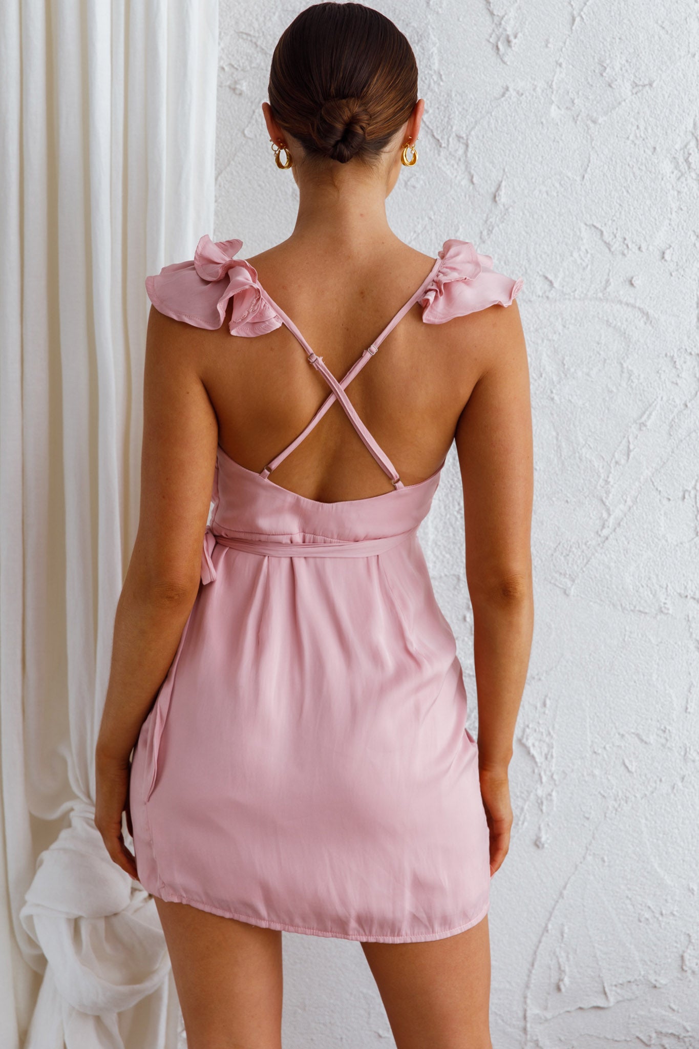 Oriana Ruffle Shoulder Wrap Dress Blush