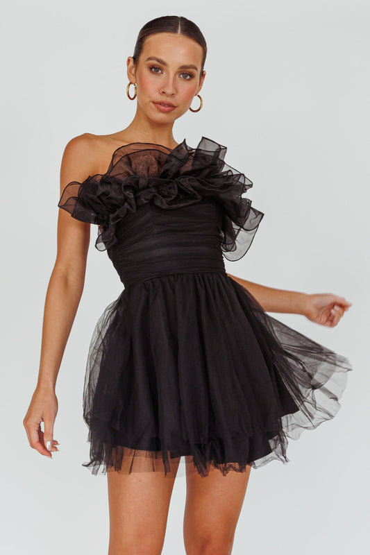 My Beloved Organza Frill Mini Dress Black