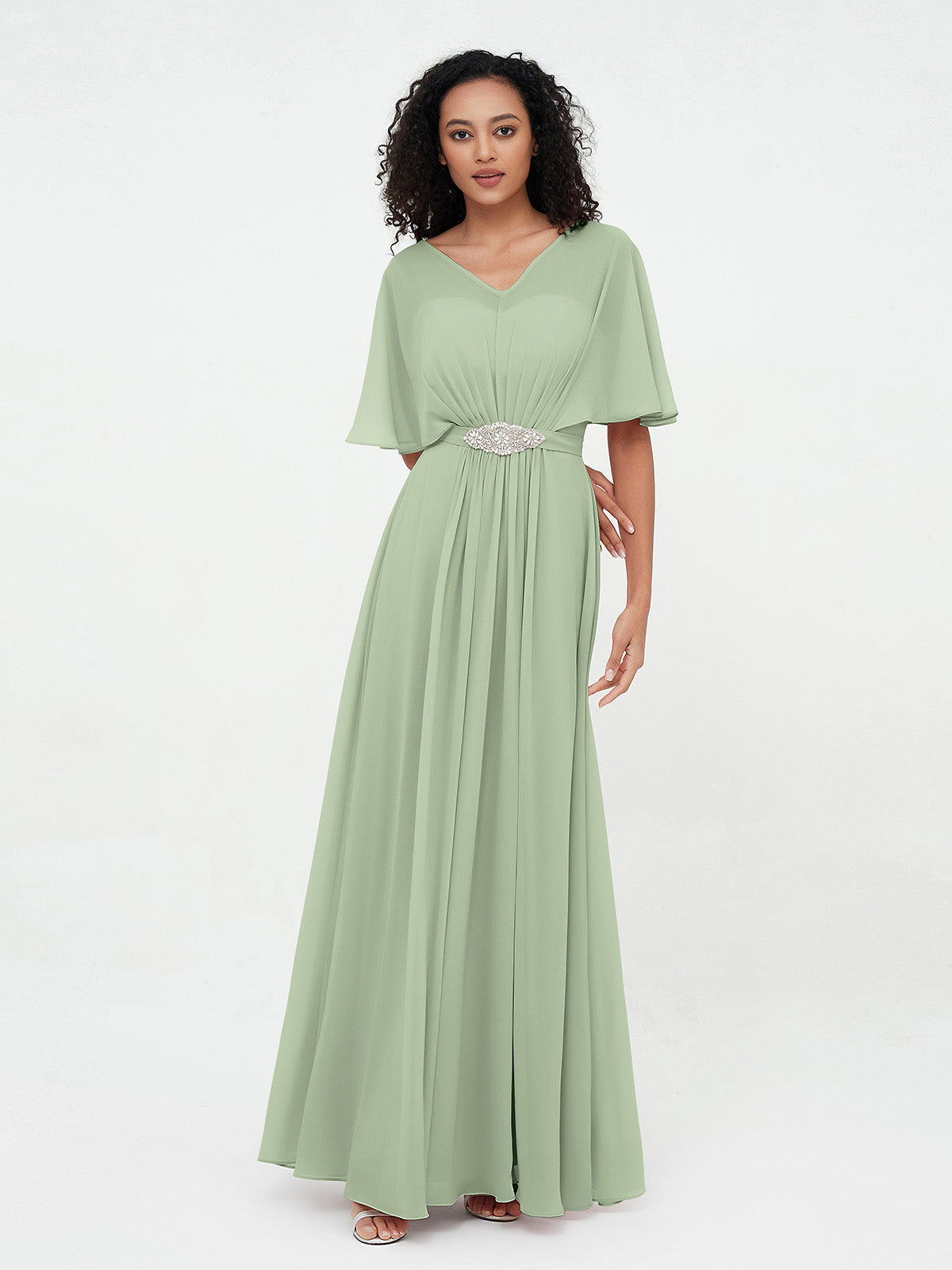 Illusion Sweetheart Neck Chiffon Max Dresses-Dusty Sage