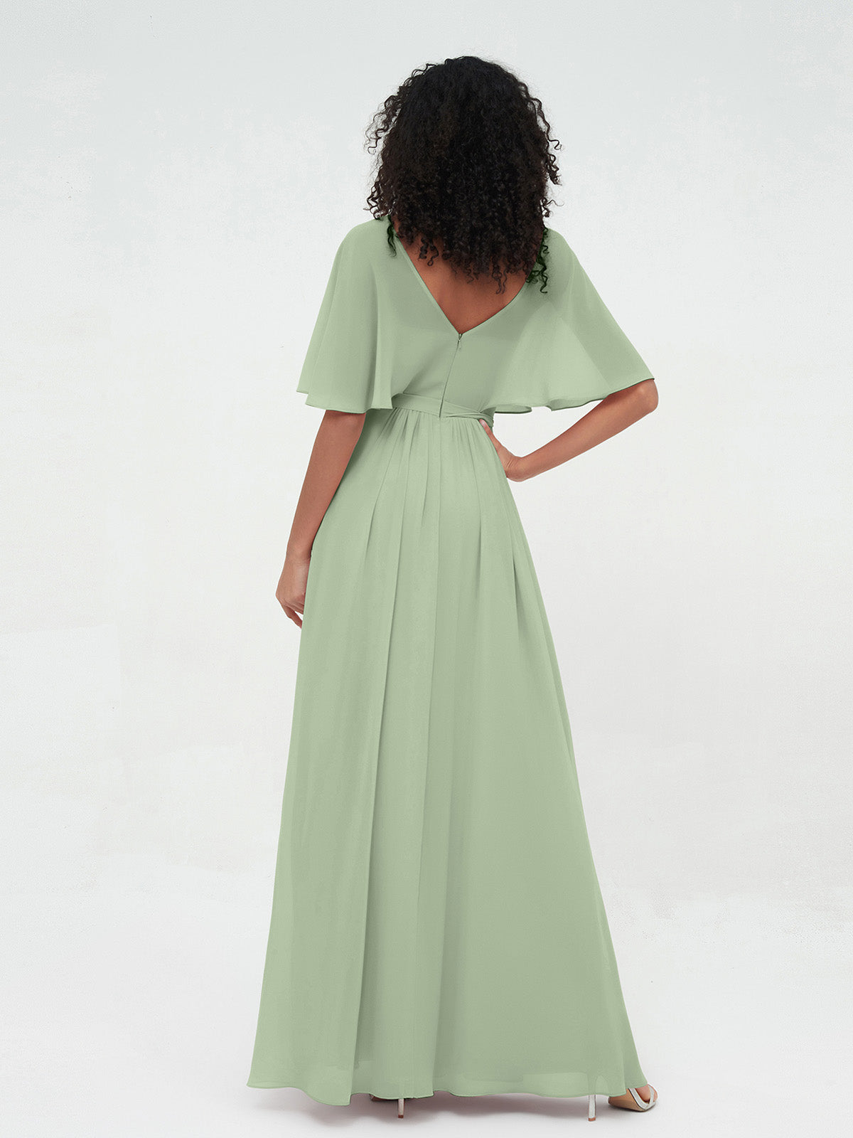 Illusion Sweetheart Neck Chiffon Max Dresses-Dusty Sage