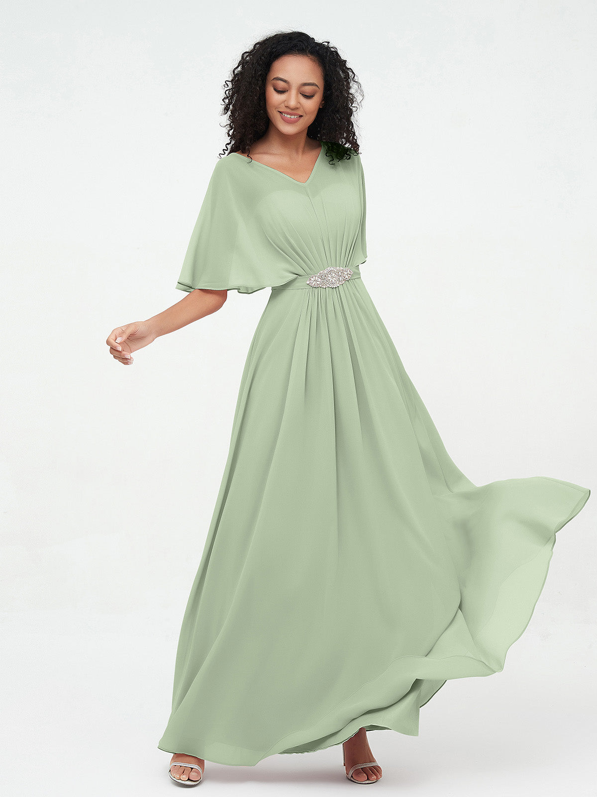 Illusion Sweetheart Neck Chiffon Max Dresses-Dusty Sage