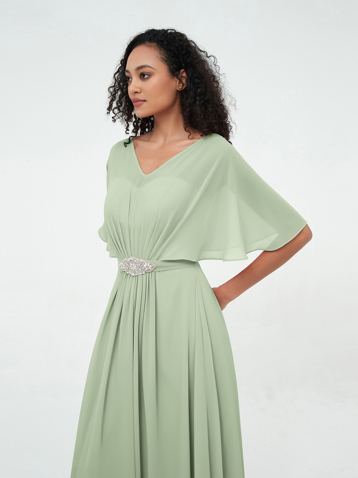 Illusion Sweetheart Neck Chiffon Max Dresses-Dusty Sage