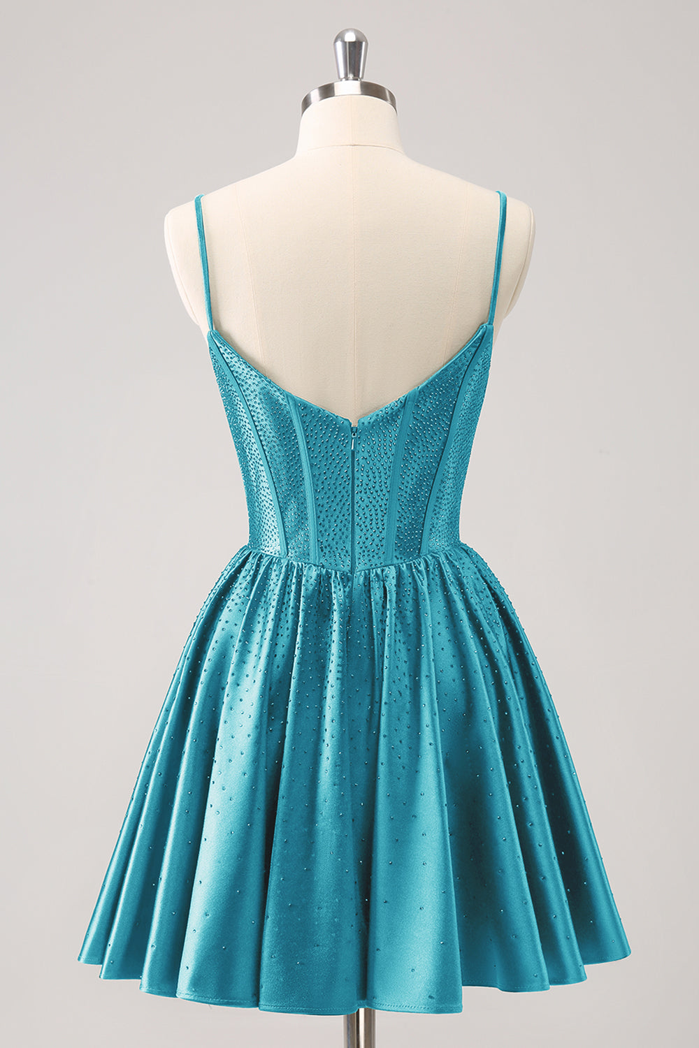 Red A-Line Spaghetti Straps Corset Pleated Homecoming Dress